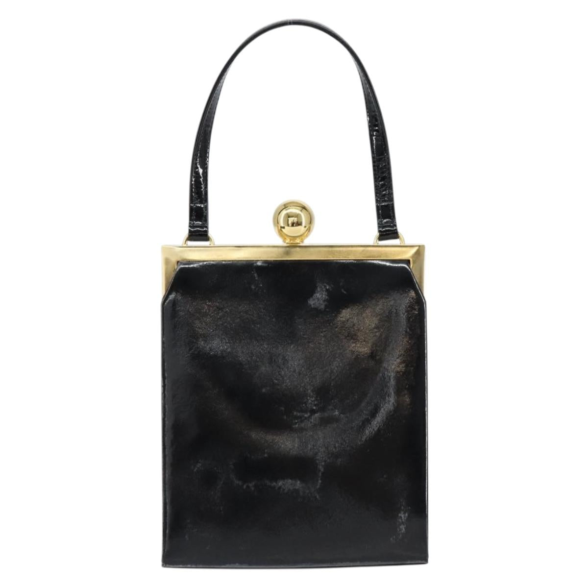 SAINT LAURENT Hand Bag Enamel Black Gold Auth 154615
