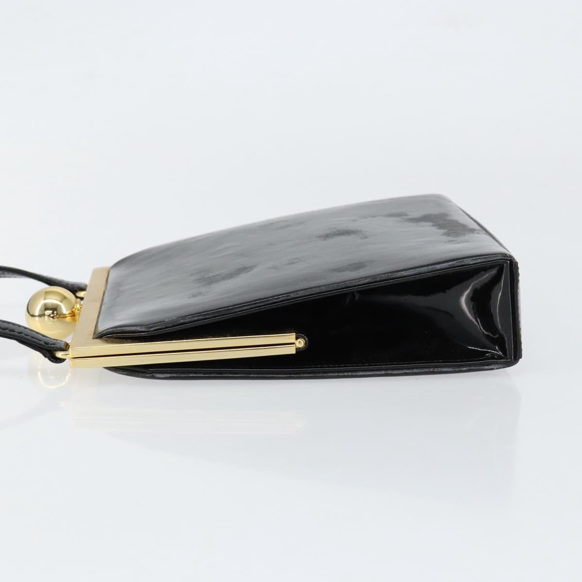 SAINT LAURENT Hand Bag Enamel Black Gold Auth 154615