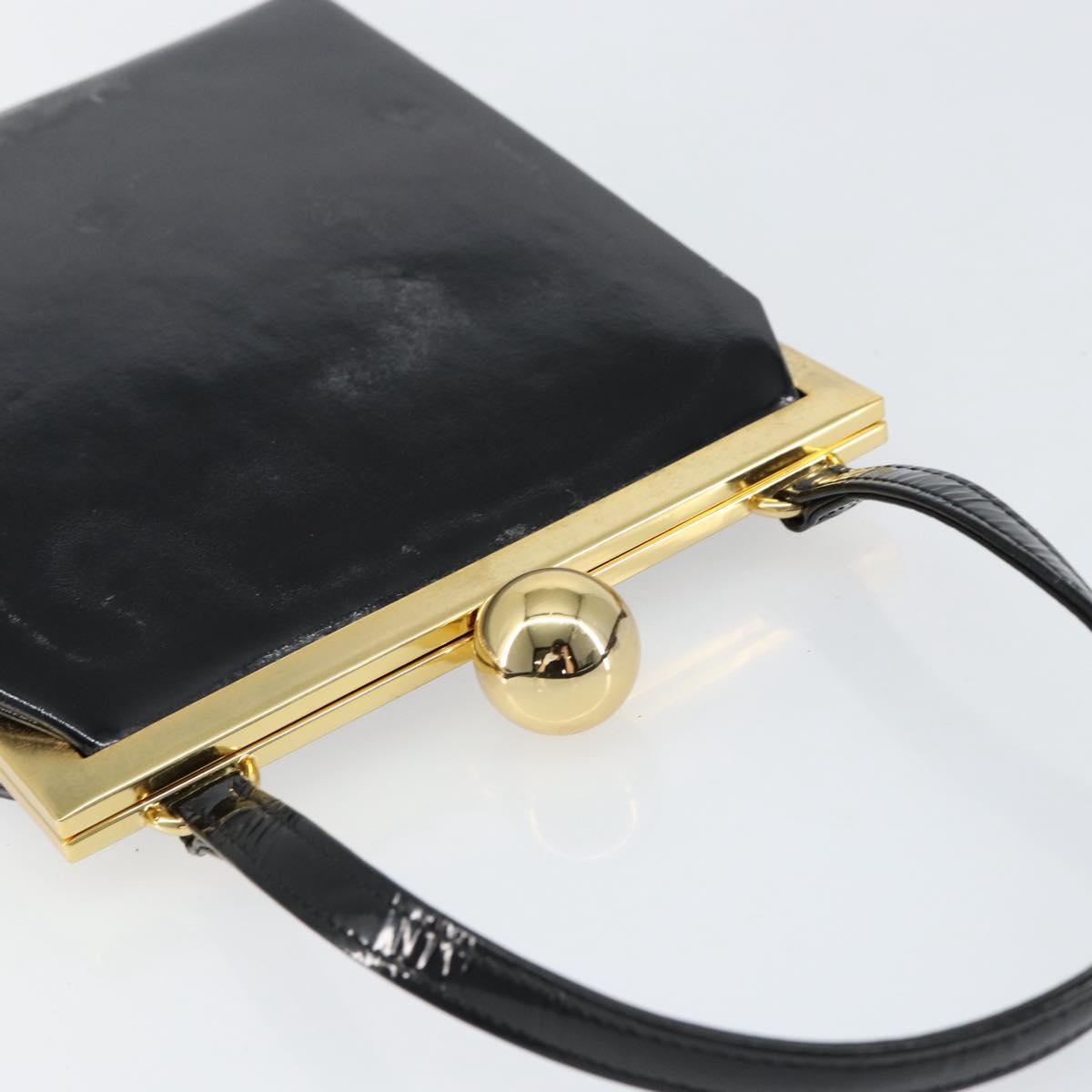 SAINT LAURENT Hand Bag Enamel Black Gold Auth 154615