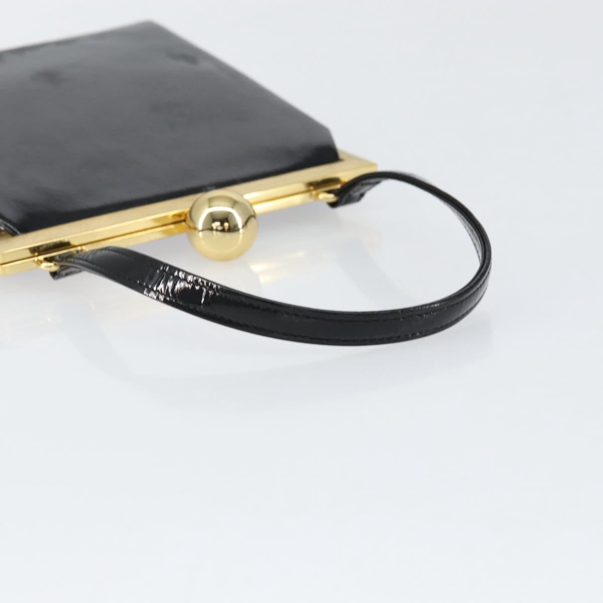 SAINT LAURENT Hand Bag Enamel Black Gold Auth 154615