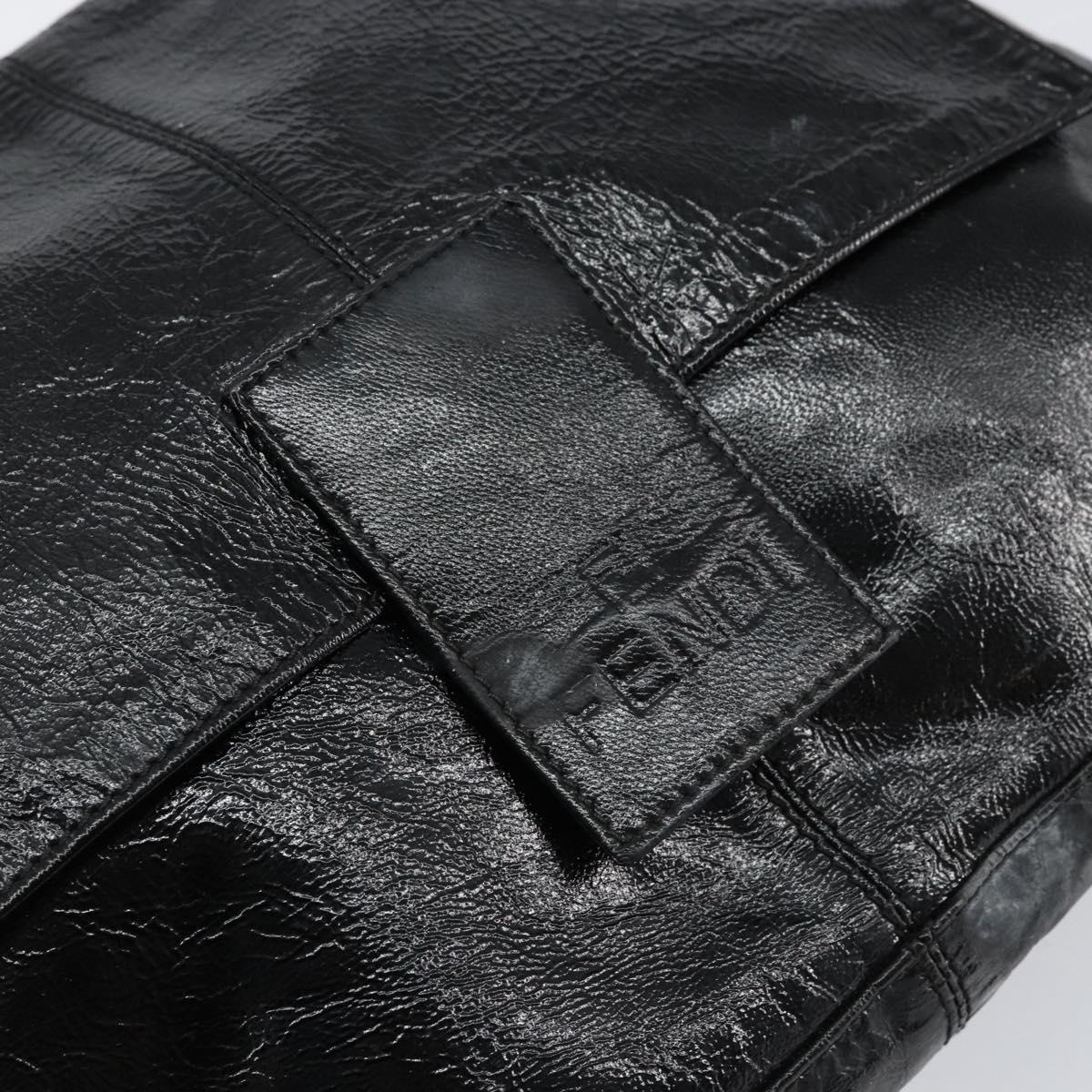 FENDI Shoulder Bag Leather Black Gold Auth 154618