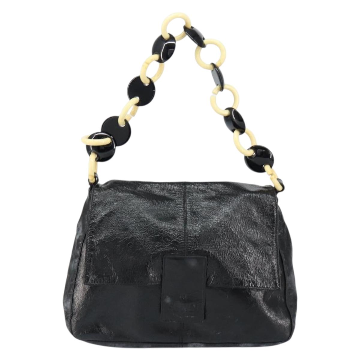 FENDI Shoulder Bag Leather Black Gold Auth 154618