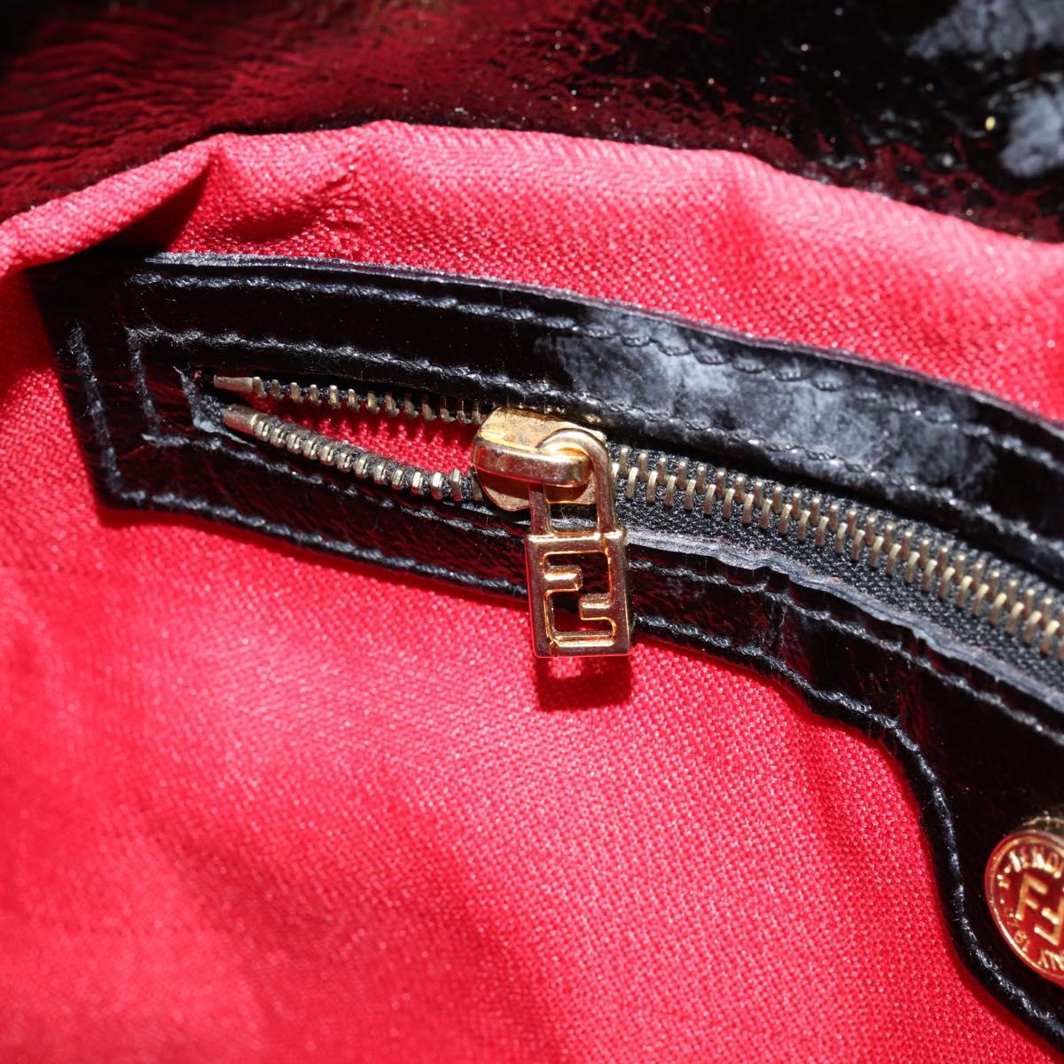 FENDI Shoulder Bag Leather Black Gold Auth 154618