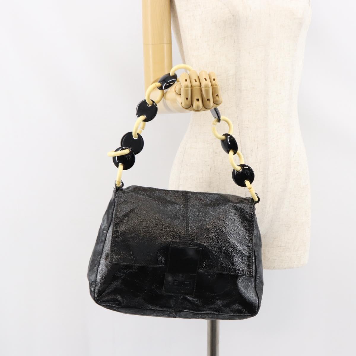 FENDI Shoulder Bag Leather Black Gold Auth 154618