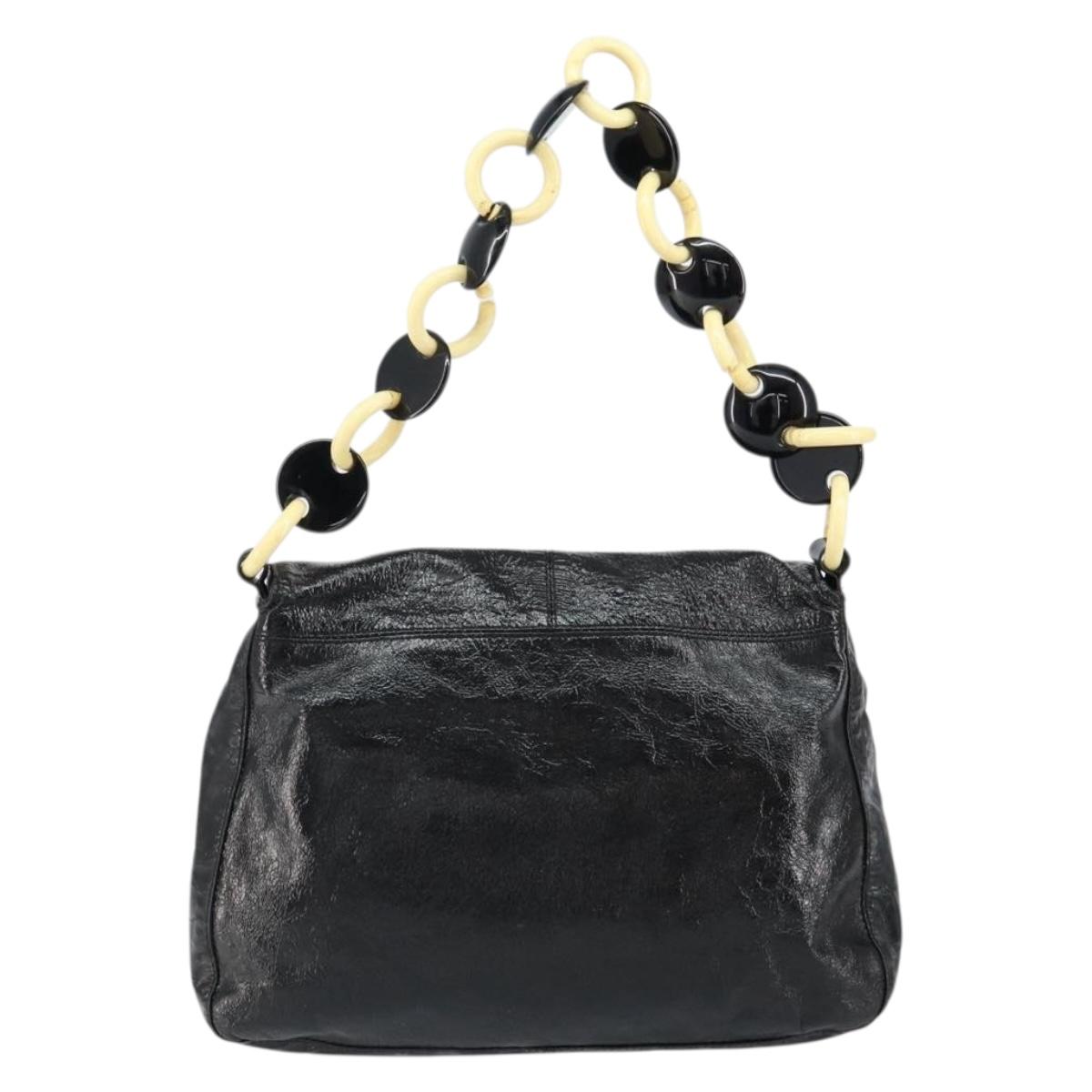 FENDI Shoulder Bag Leather Black Gold Auth 154618