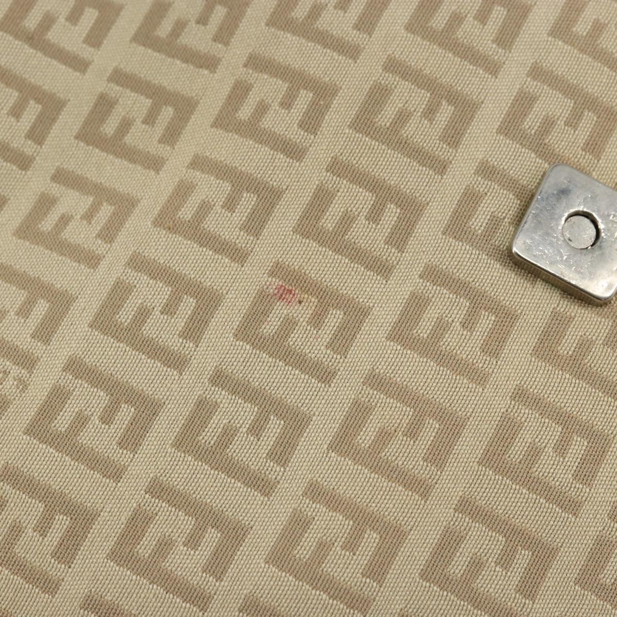 FENDI Zucchino Canvas Shoulder Bag Beige Silver Auth 154619