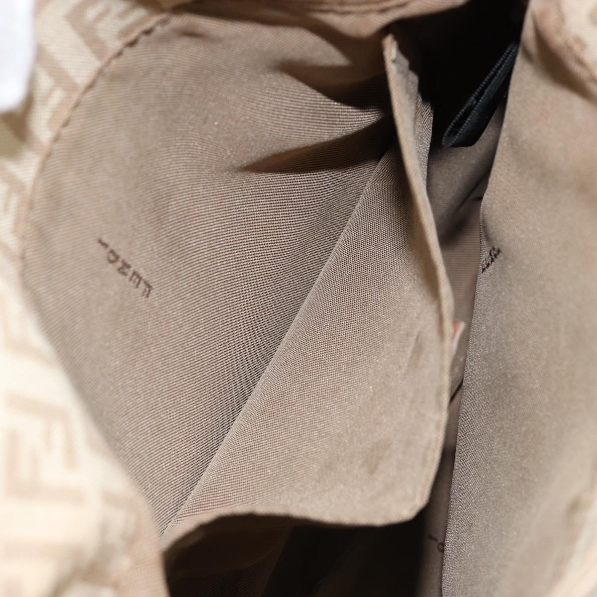 FENDI Zucchino Canvas Shoulder Bag Beige Silver Auth 154619