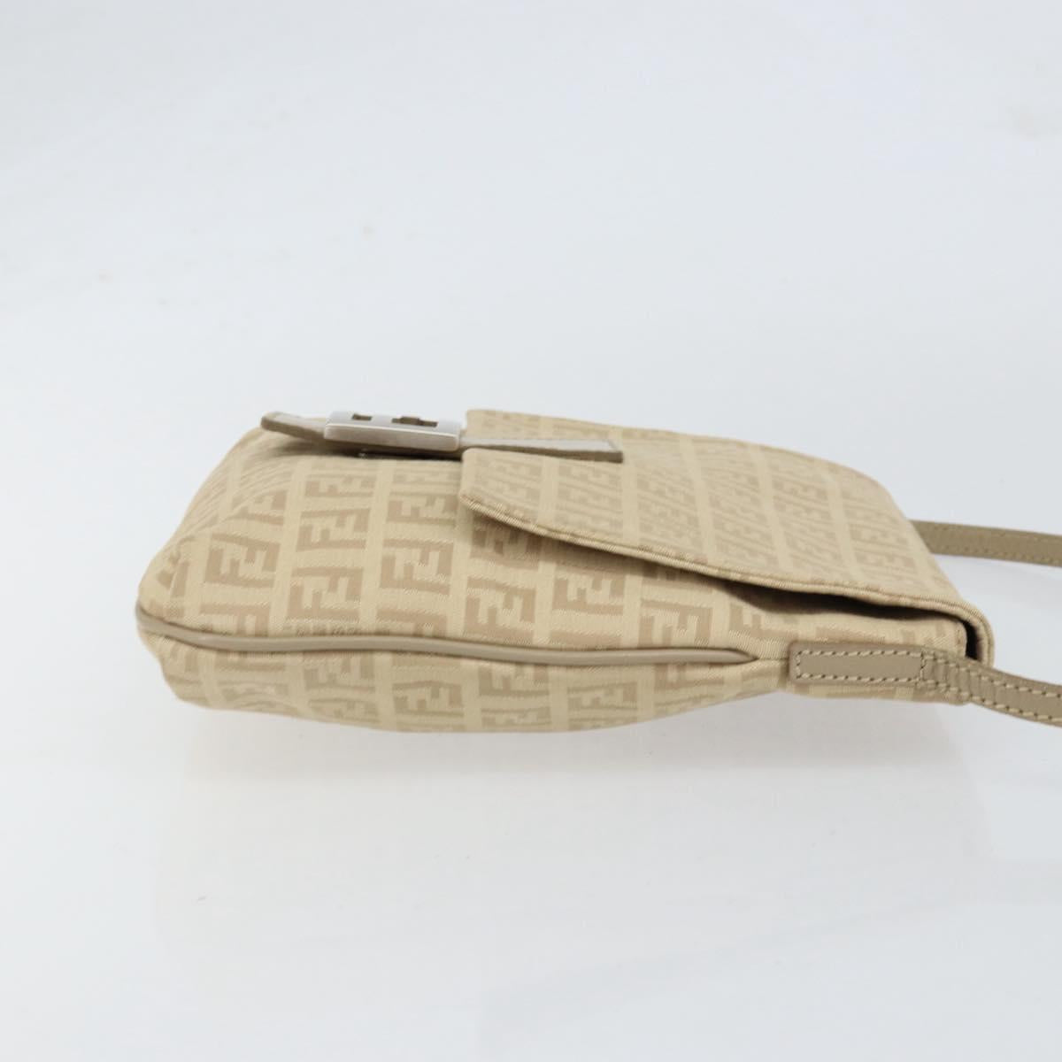 FENDI Zucchino Canvas Shoulder Bag Beige Silver Auth 154619