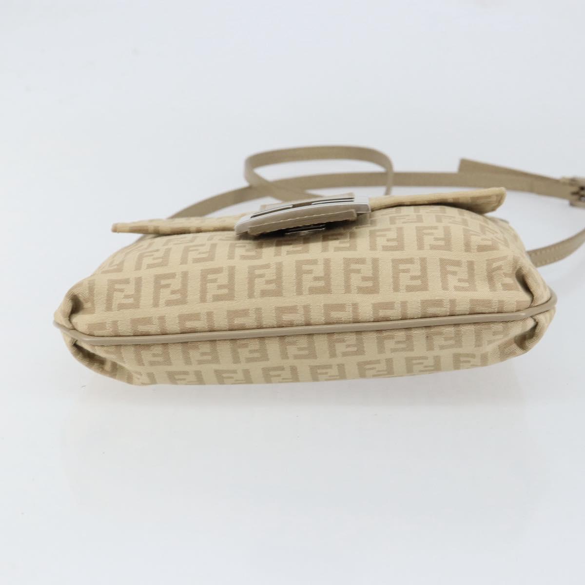FENDI Zucchino Canvas Shoulder Bag Beige Silver Auth 154619