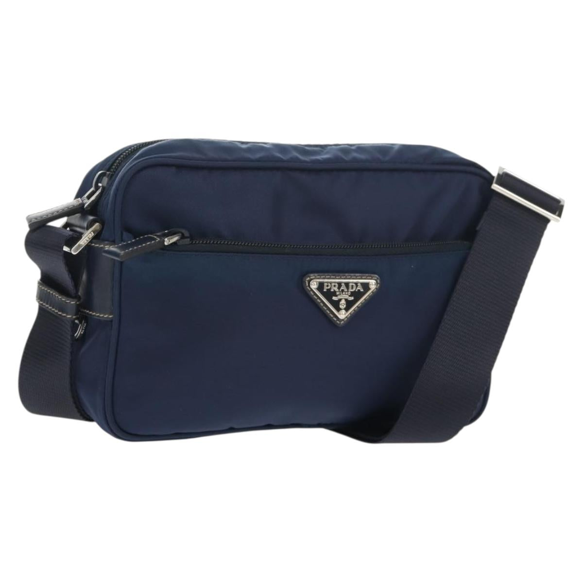 PRADA Shoulder Bag Nylon Navy Silver Auth 154621V
