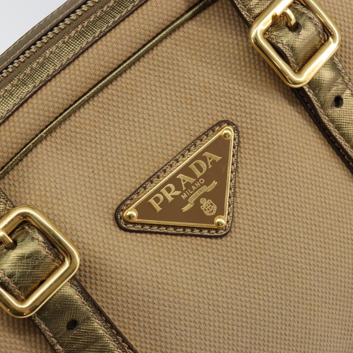PRADA Hand Bag Canvas Beige Gold Auth 154622