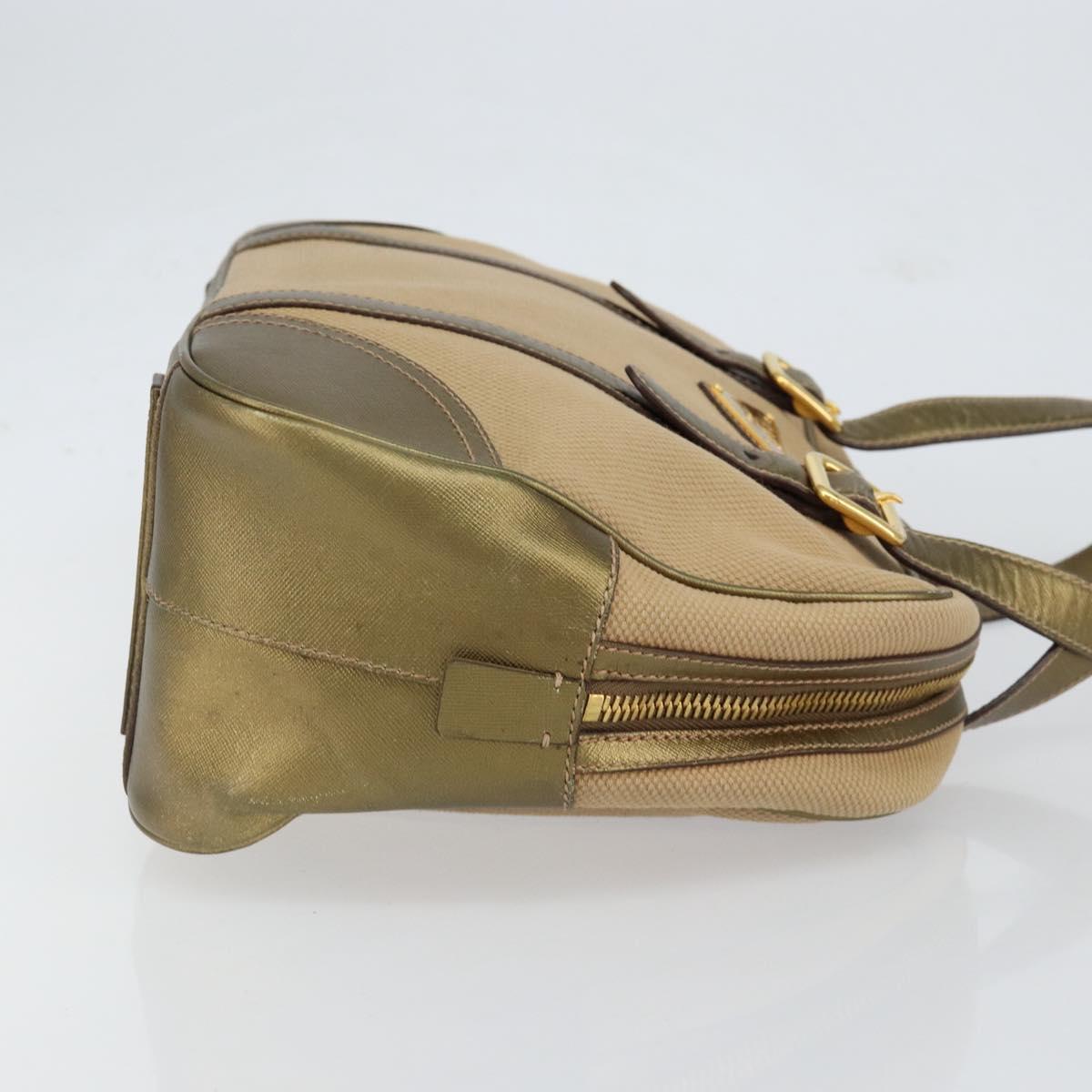 PRADA Hand Bag Canvas Beige Gold Auth 154622