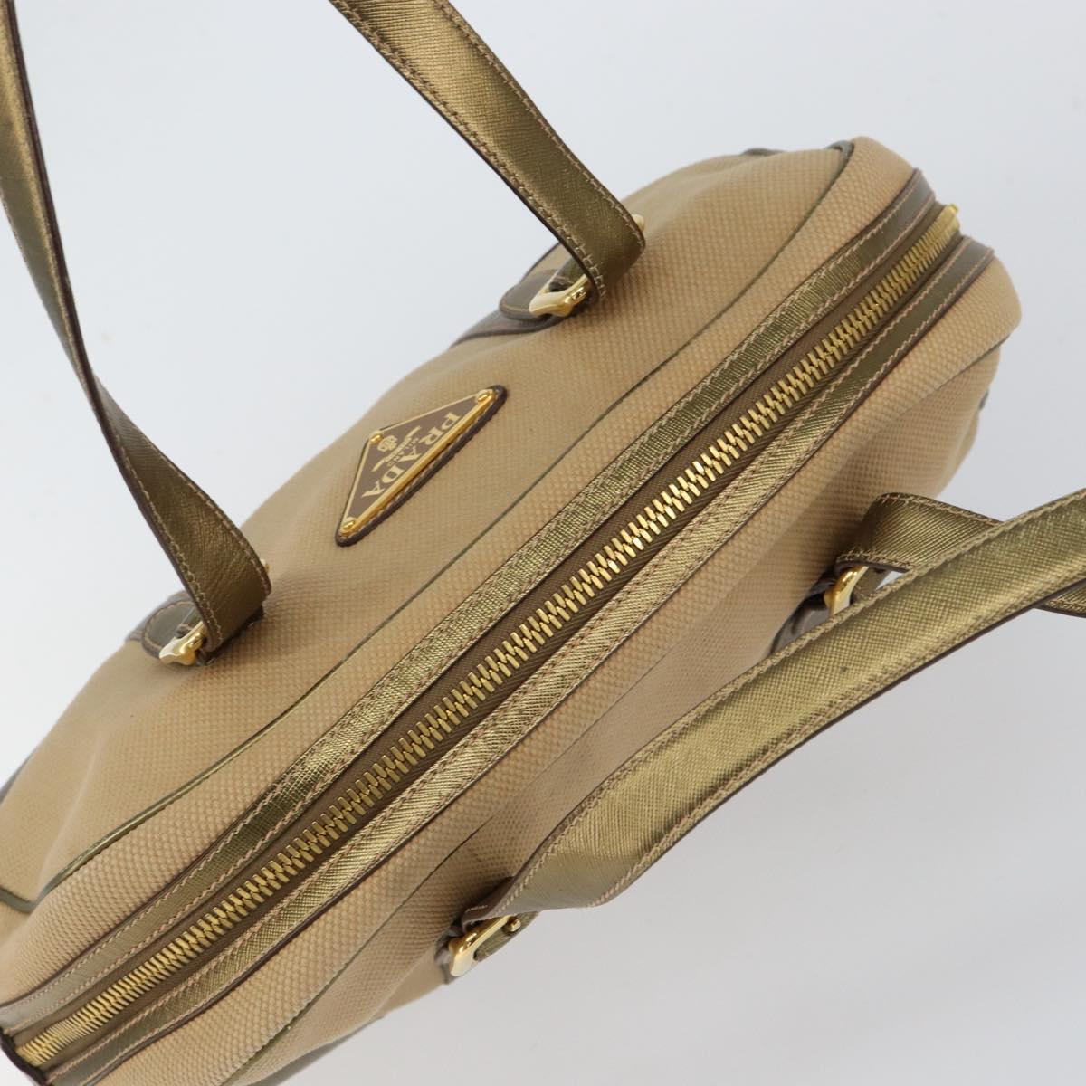 PRADA Hand Bag Canvas Beige Gold Auth 154622