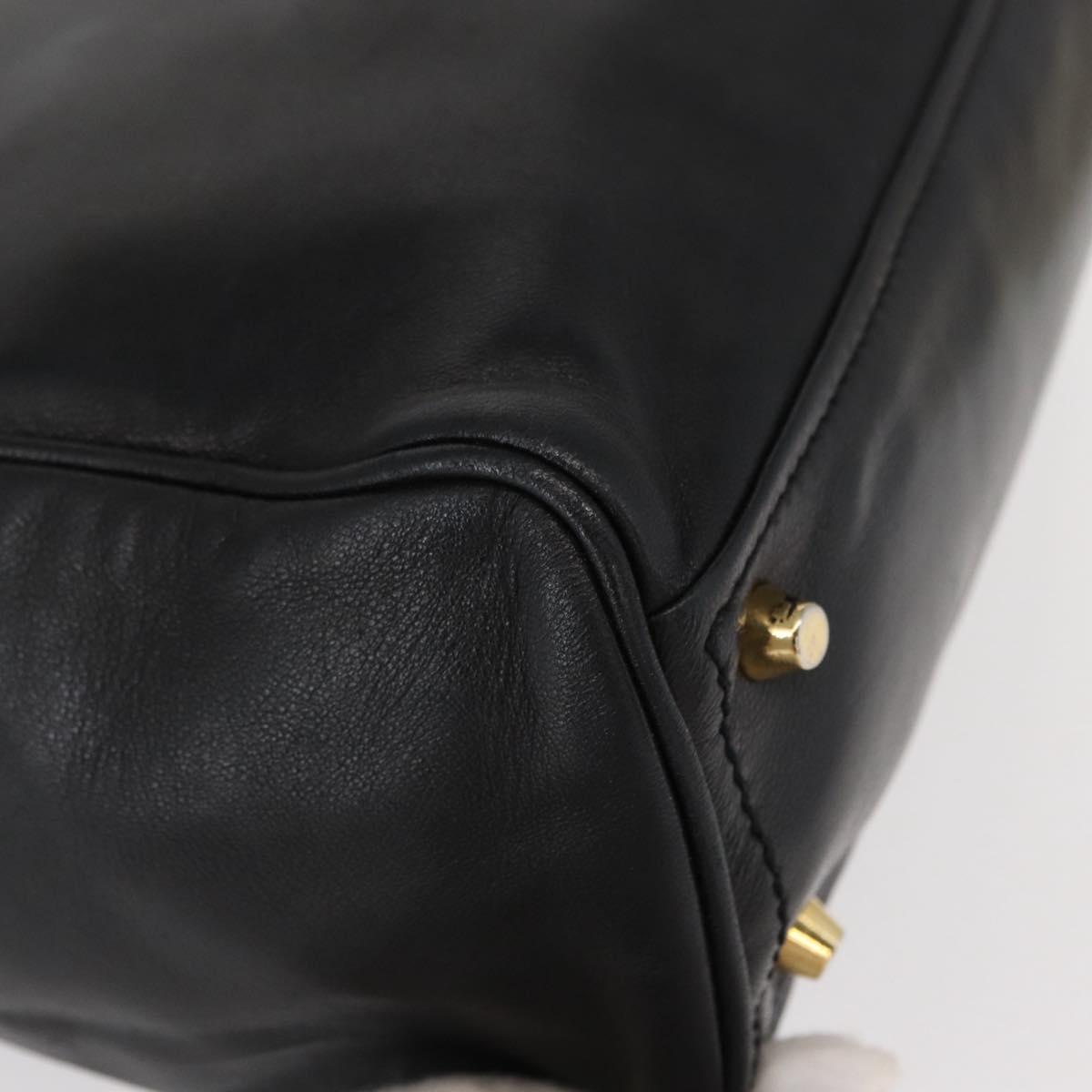 PRADA Hand Bag Leather Black Gold Auth 154623