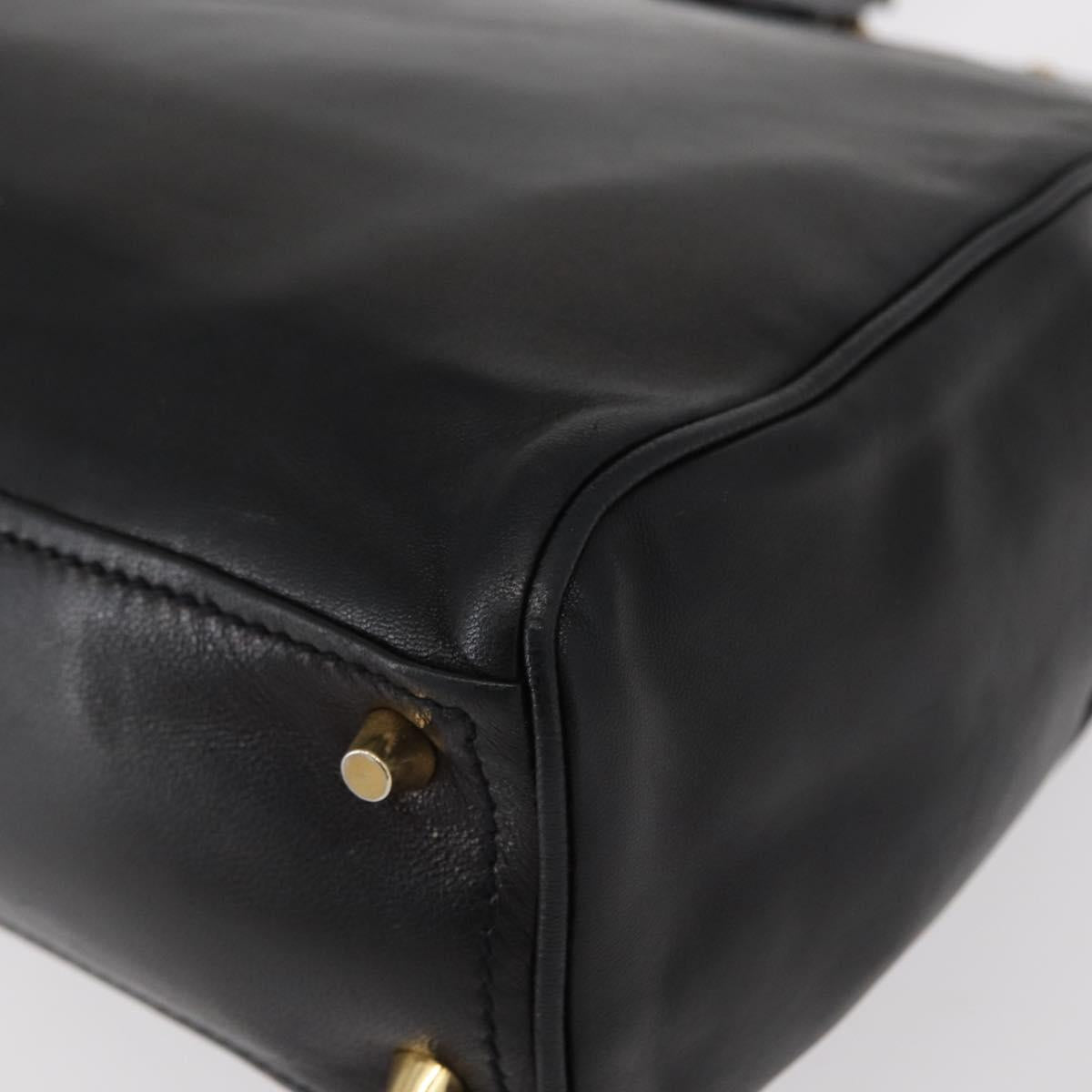PRADA Hand Bag Leather Black Gold Auth 154623