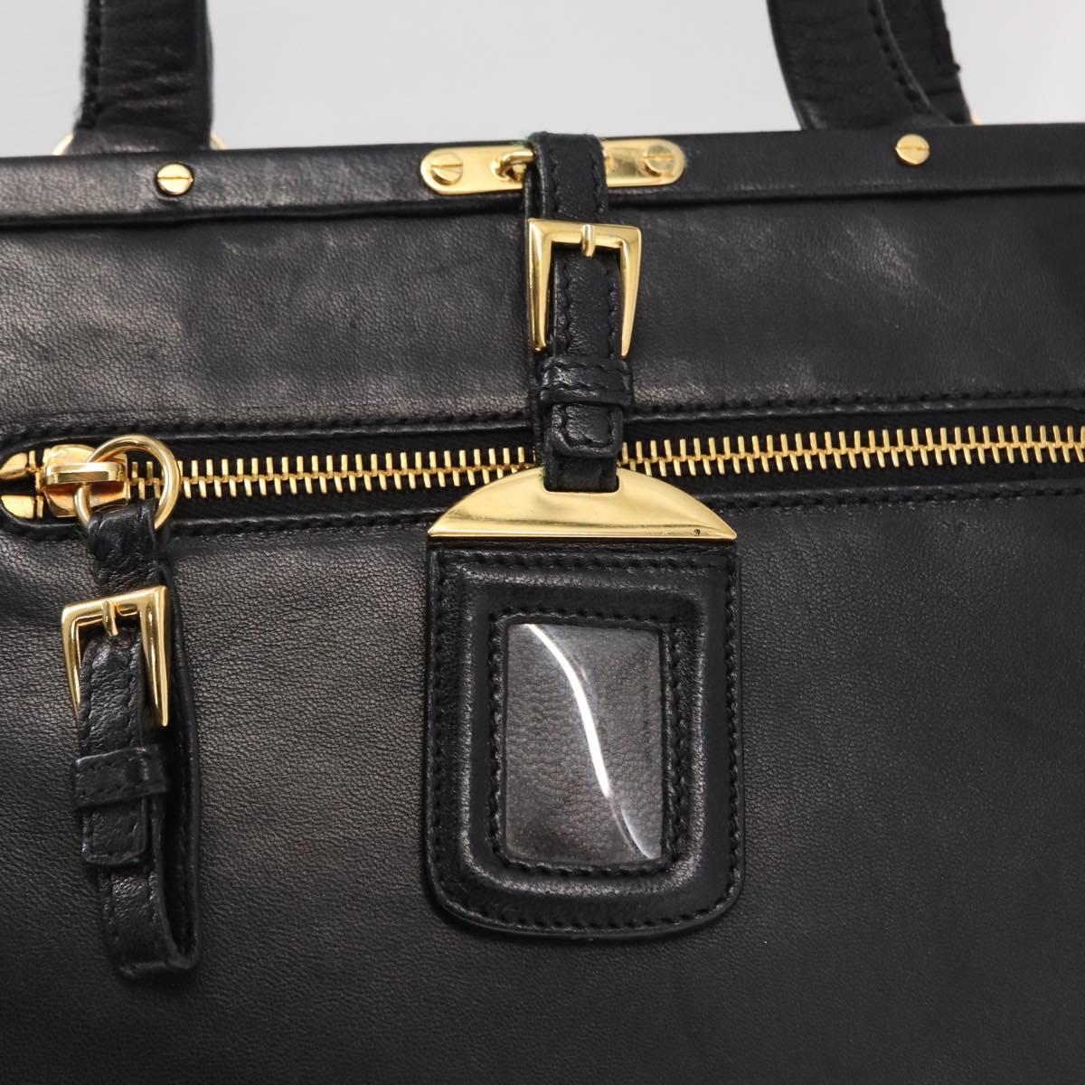 PRADA Hand Bag Leather Black Gold Auth 154623