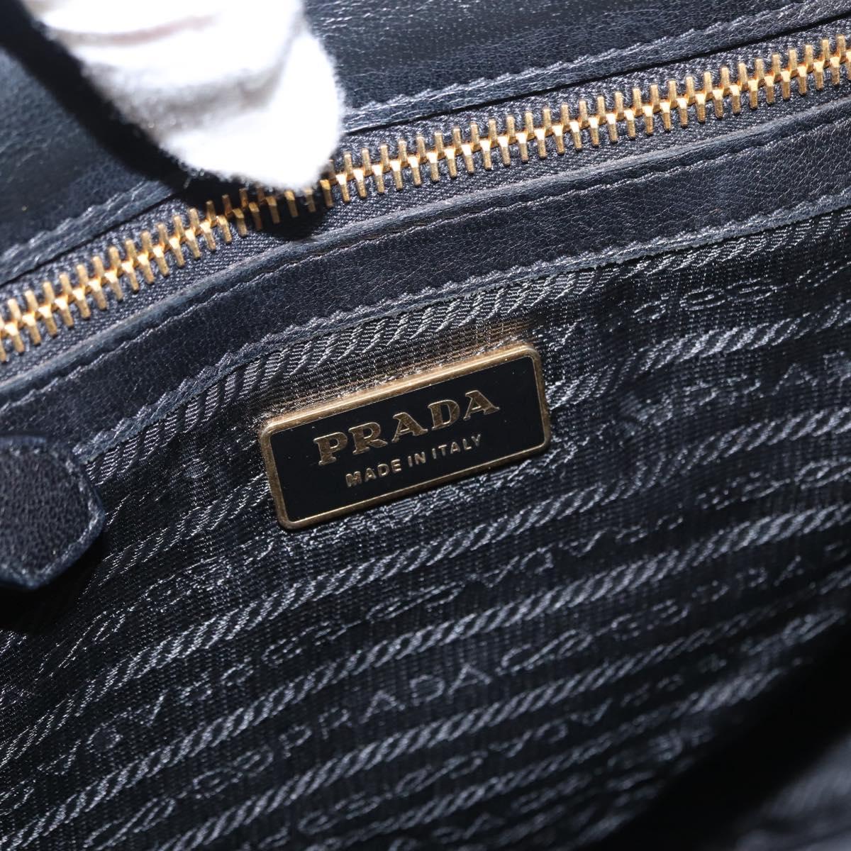 PRADA Hand Bag Leather Black Gold Auth 154623