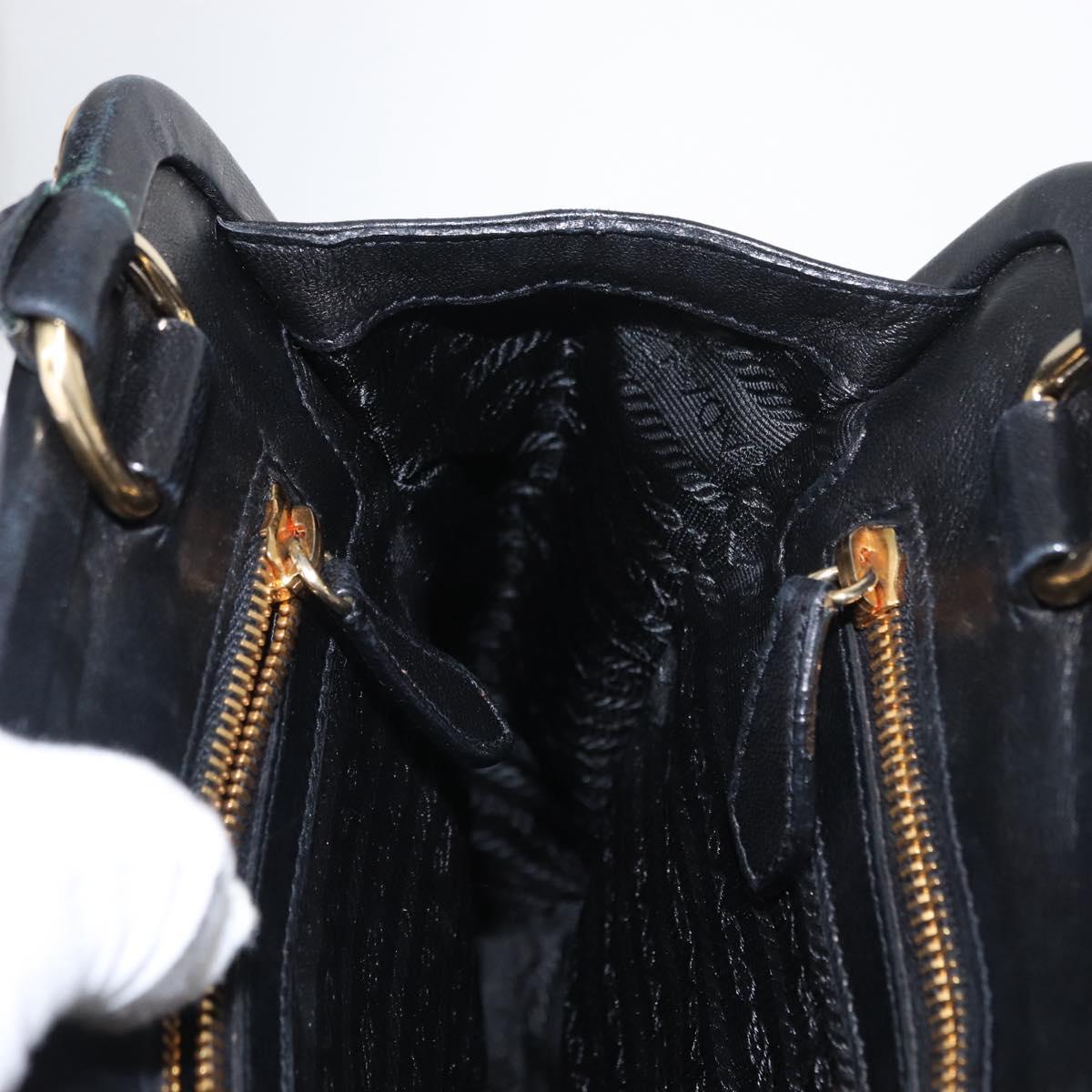 PRADA Hand Bag Leather Black Gold Auth 154623