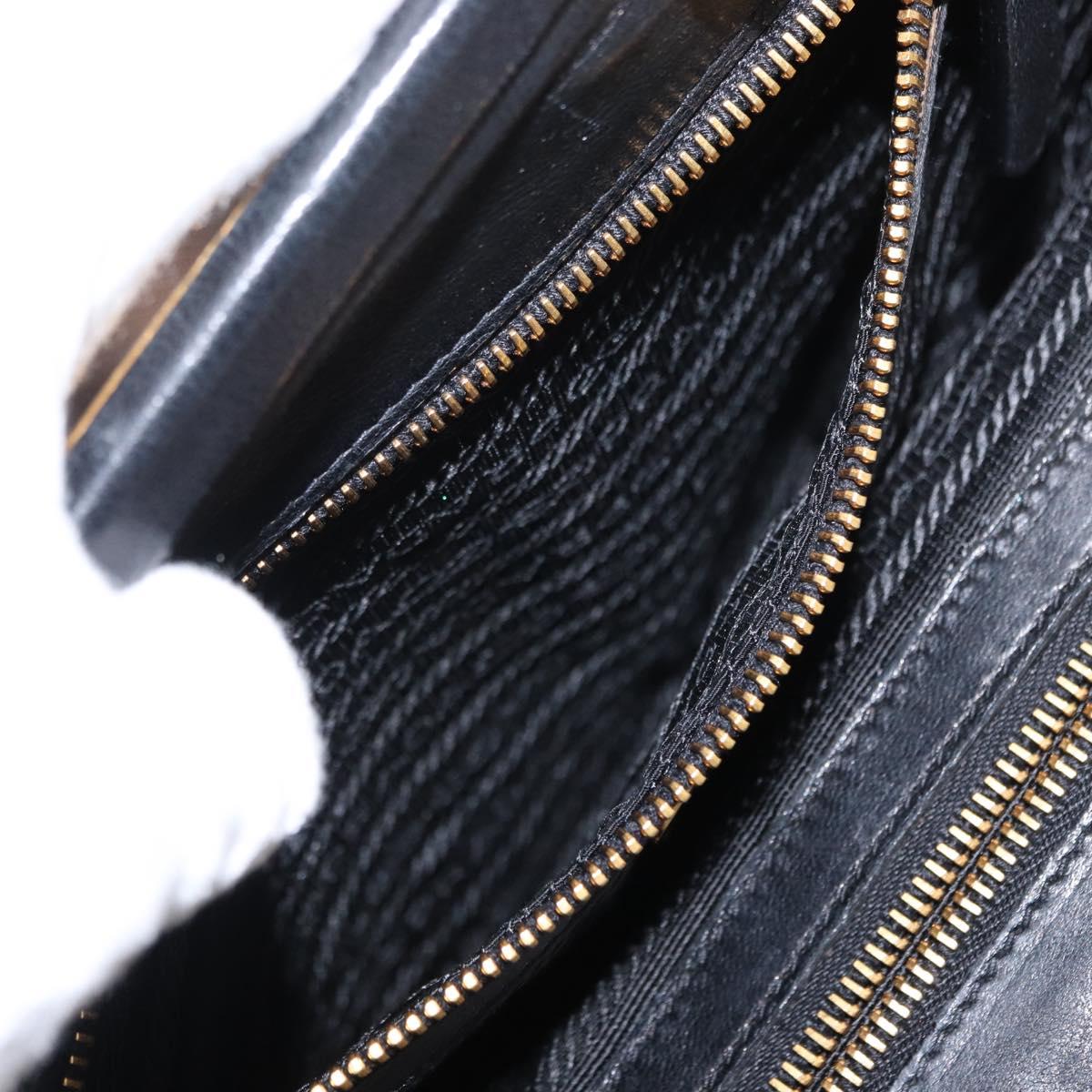 PRADA Hand Bag Leather Black Gold Auth 154623