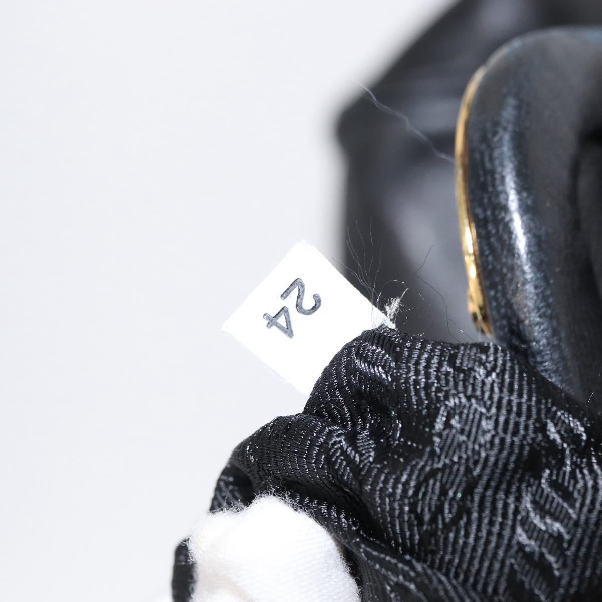 PRADA Hand Bag Leather Black Gold Auth 154623