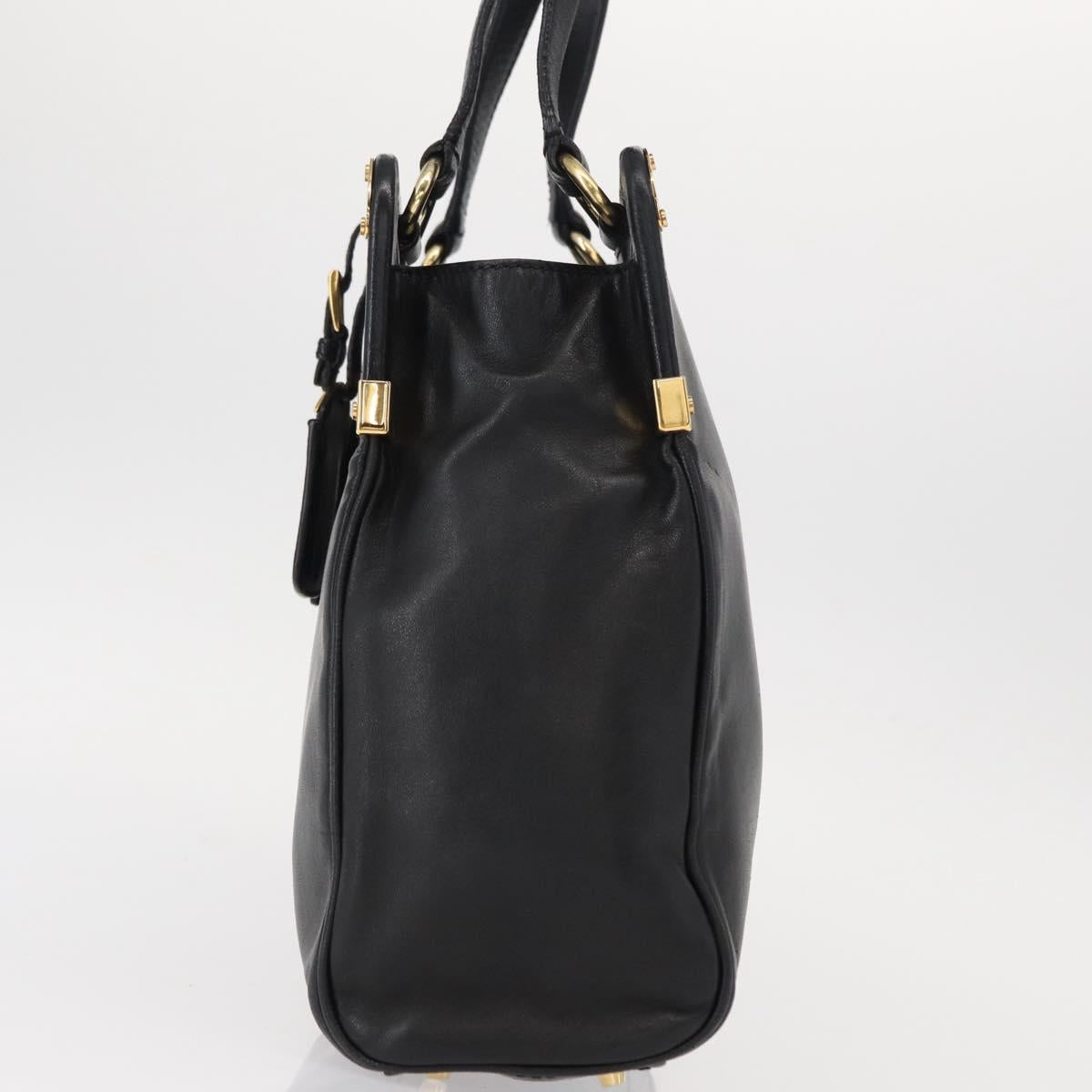 PRADA Hand Bag Leather Black Gold Auth 154623