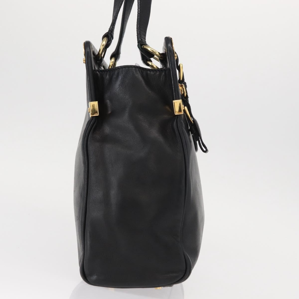 PRADA Hand Bag Leather Black Gold Auth 154623