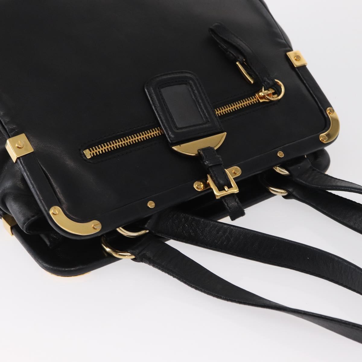 PRADA Hand Bag Leather Black Gold Auth 154623