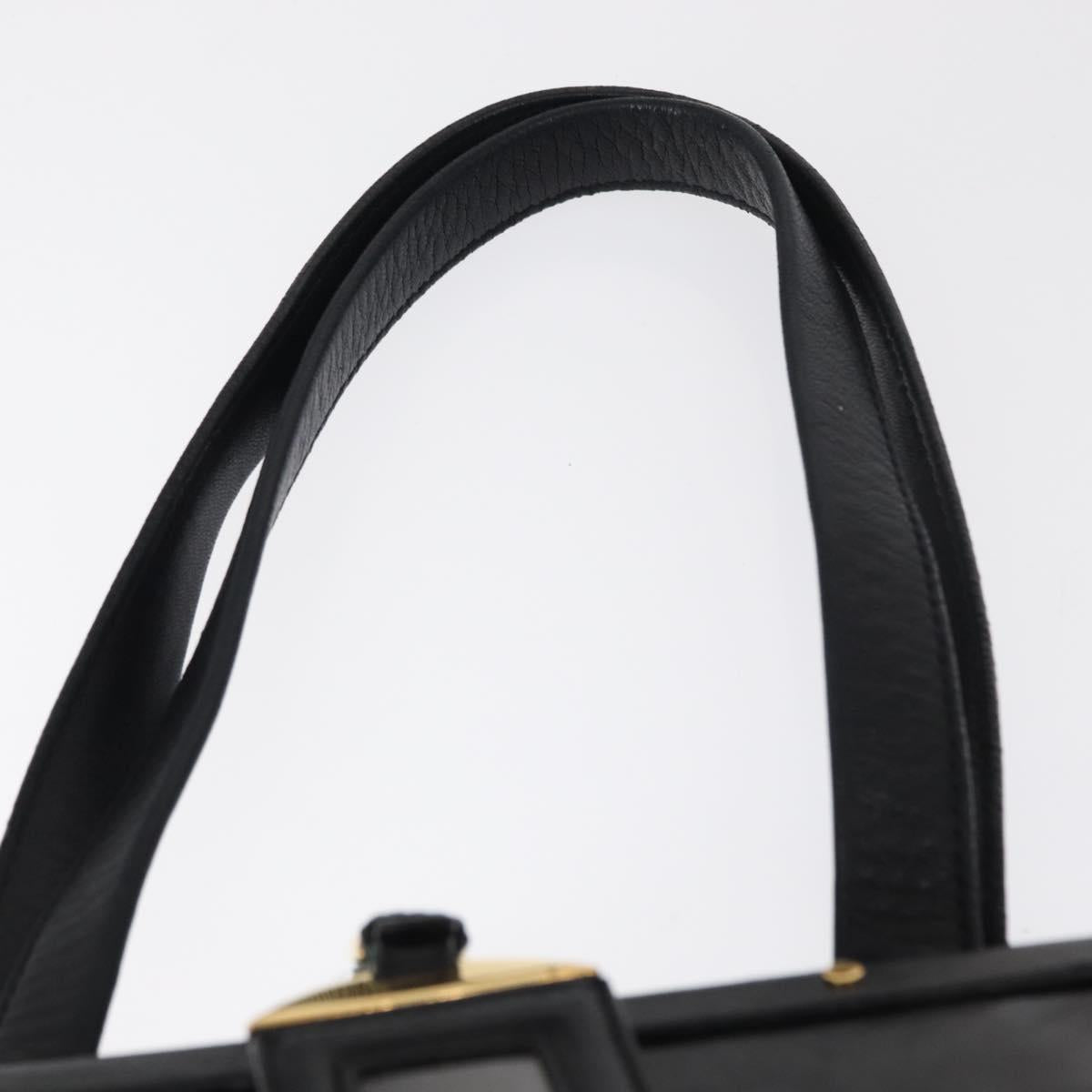 PRADA Hand Bag Leather Black Gold Auth 154623