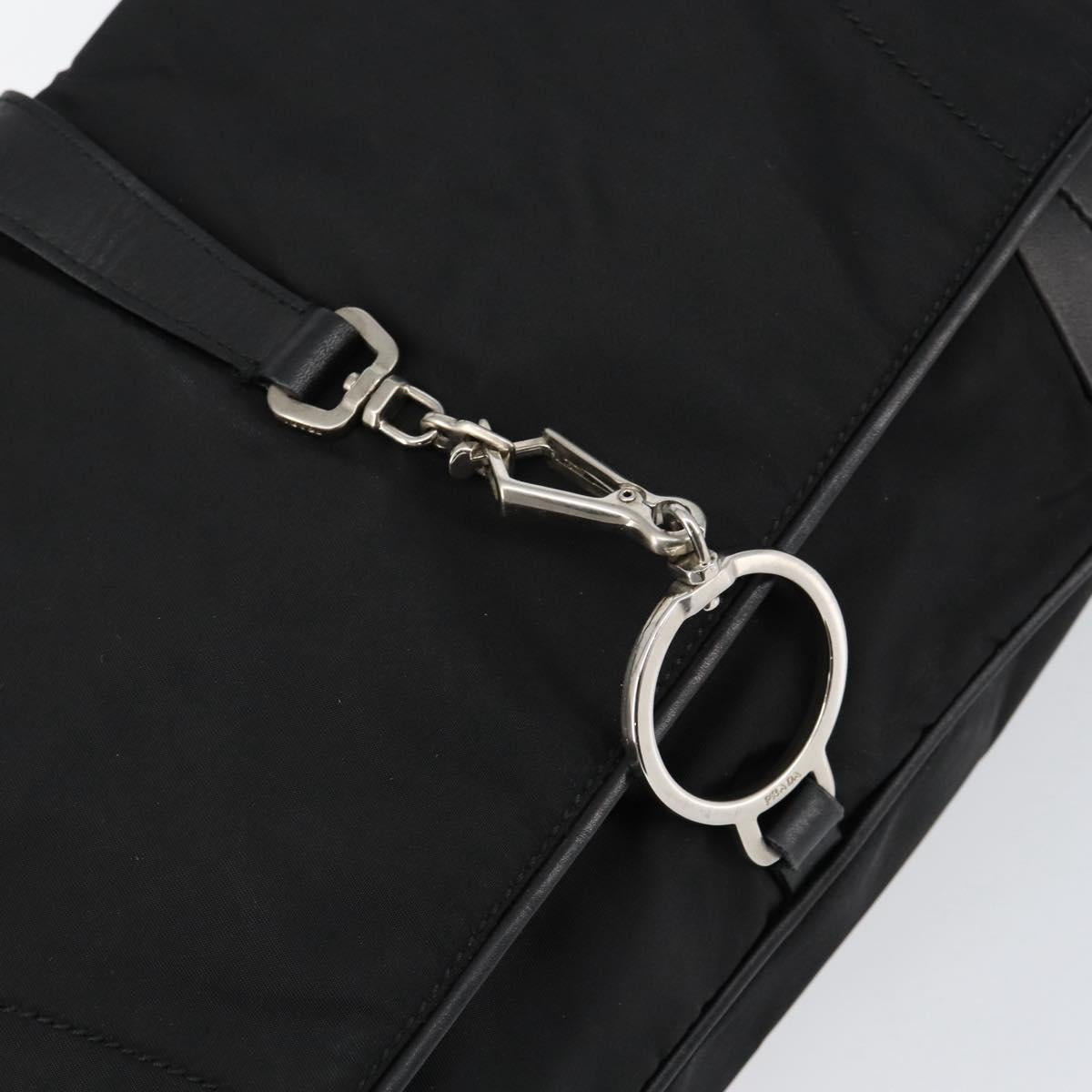 PRADA Shoulder Bag Leather Black Silver Auth 154624