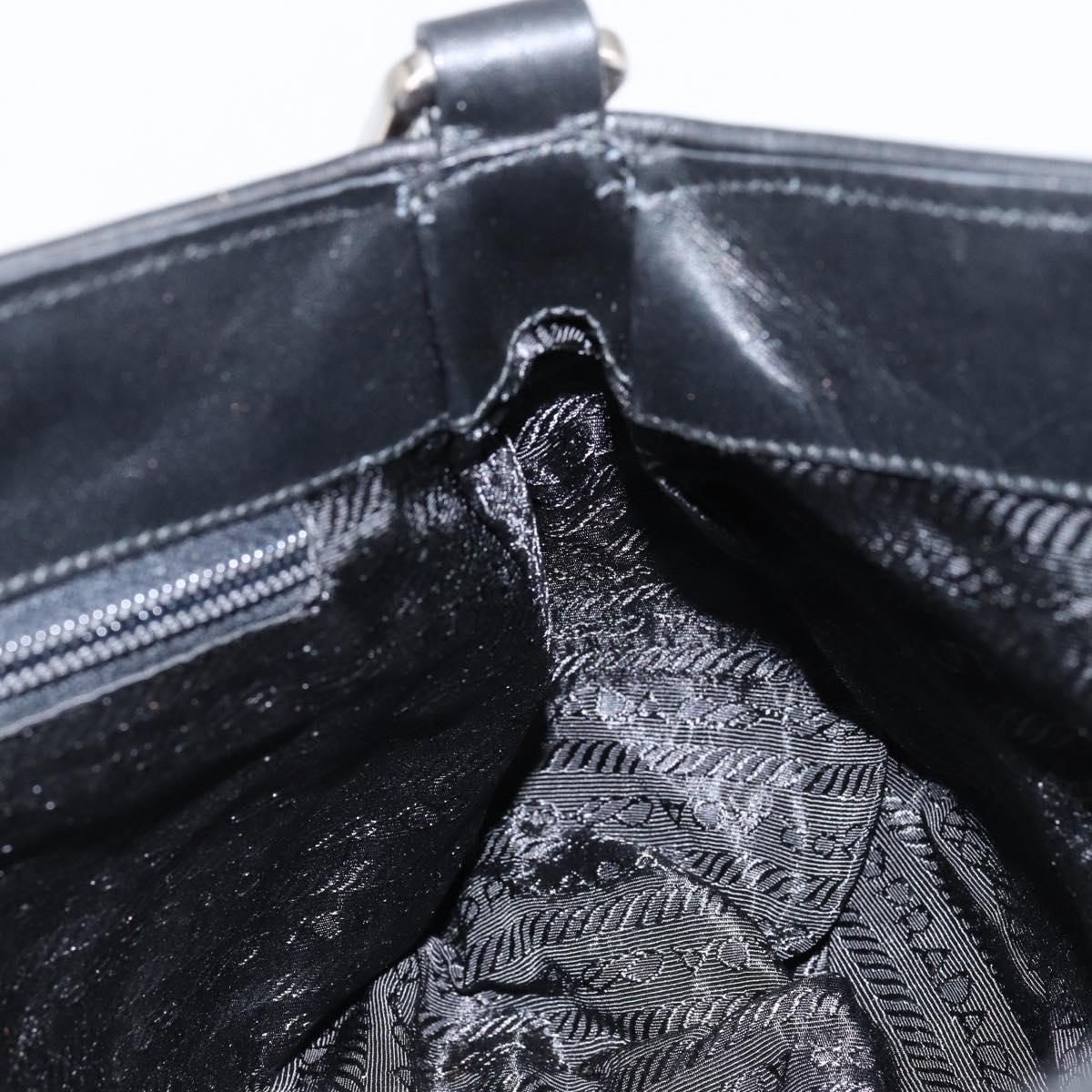 PRADA Shoulder Bag Leather Black Silver Auth 154624