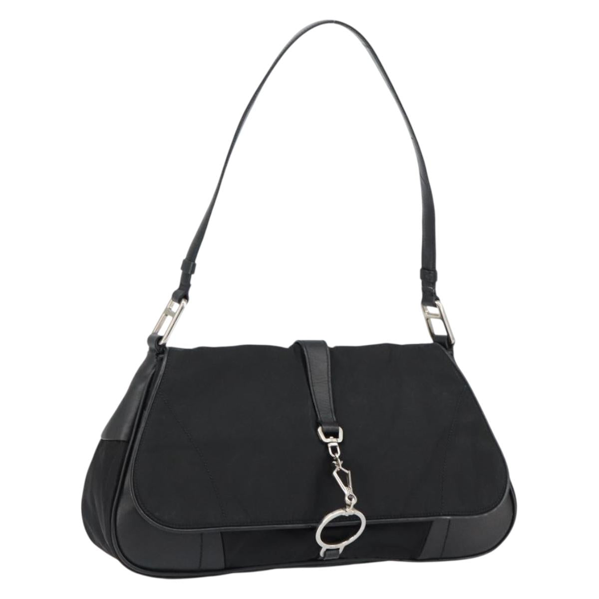 PRADA Shoulder Bag Leather Black Silver Auth 154624