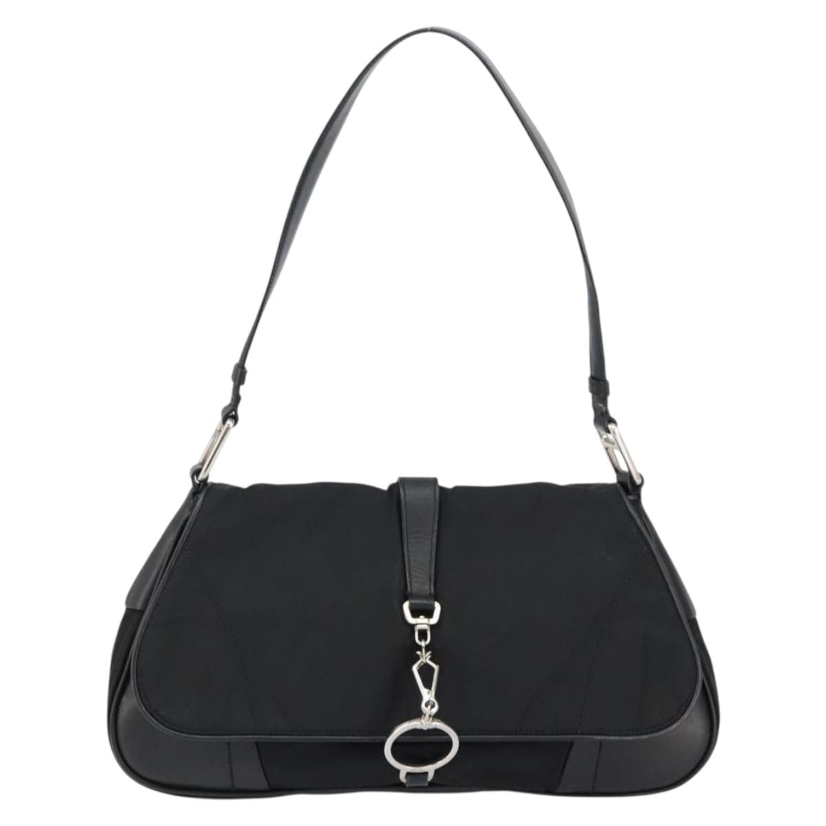 PRADA Shoulder Bag Leather Black Silver Auth 154624