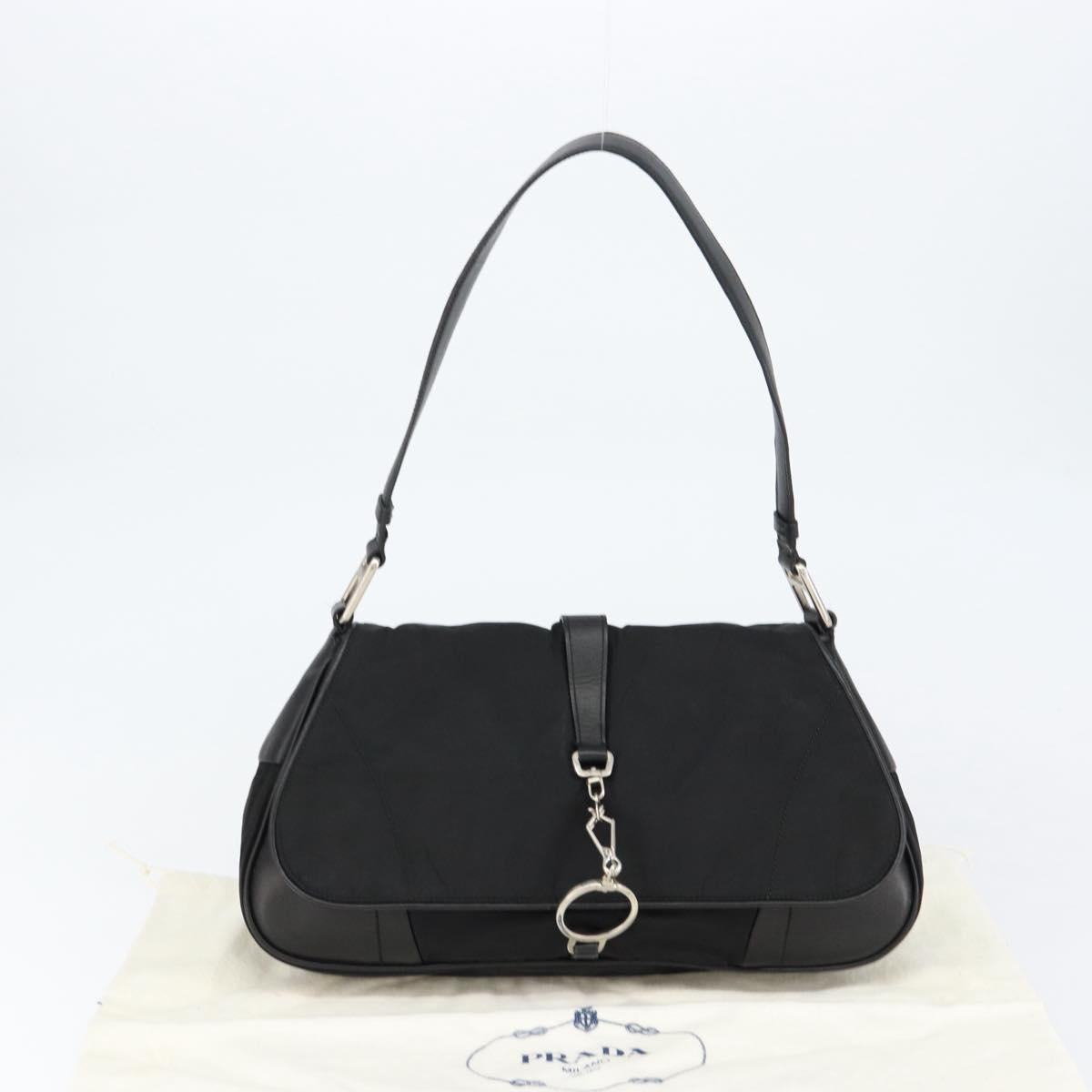 PRADA Shoulder Bag Leather Black Silver Auth 154624