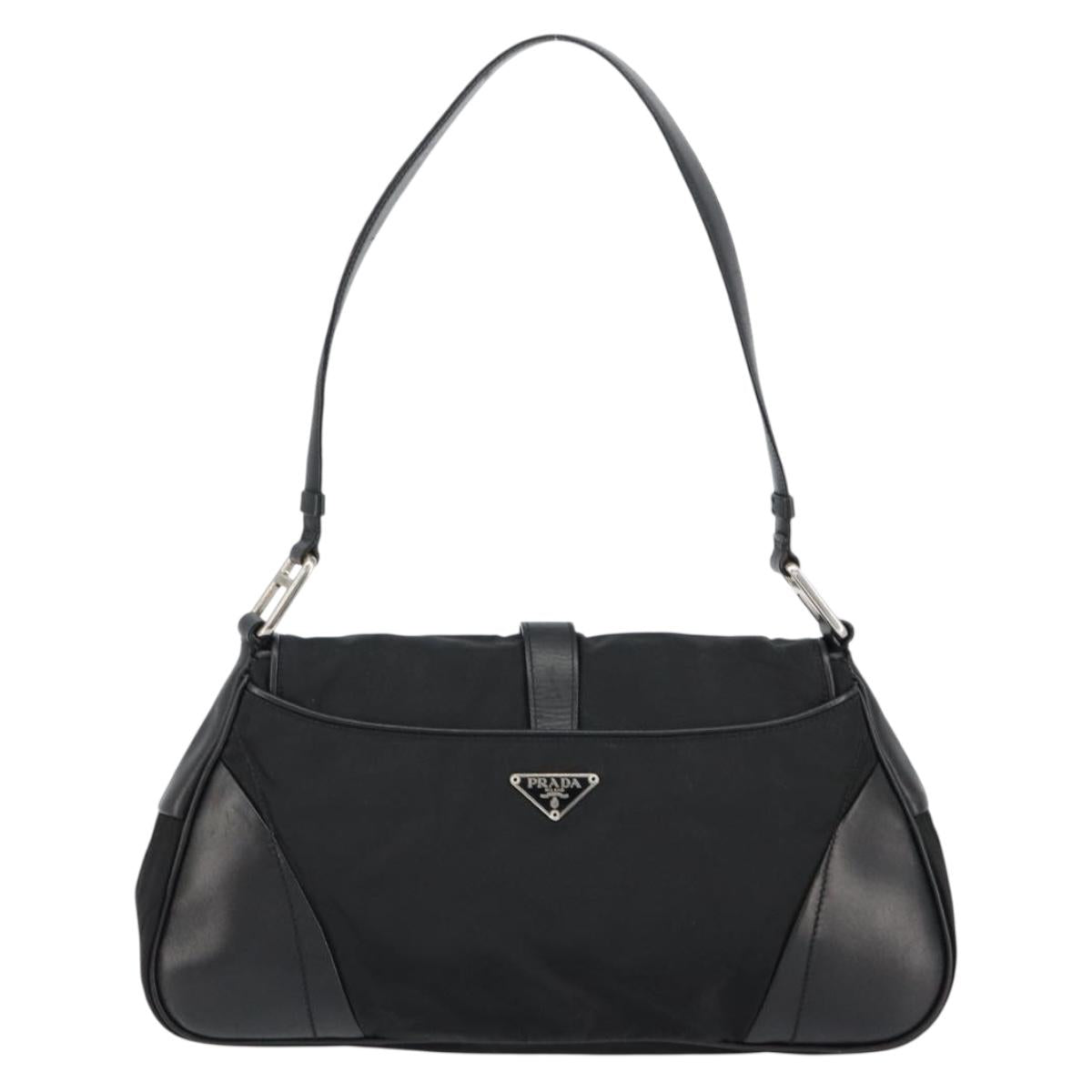 PRADA Shoulder Bag Leather Black Silver Auth 154624