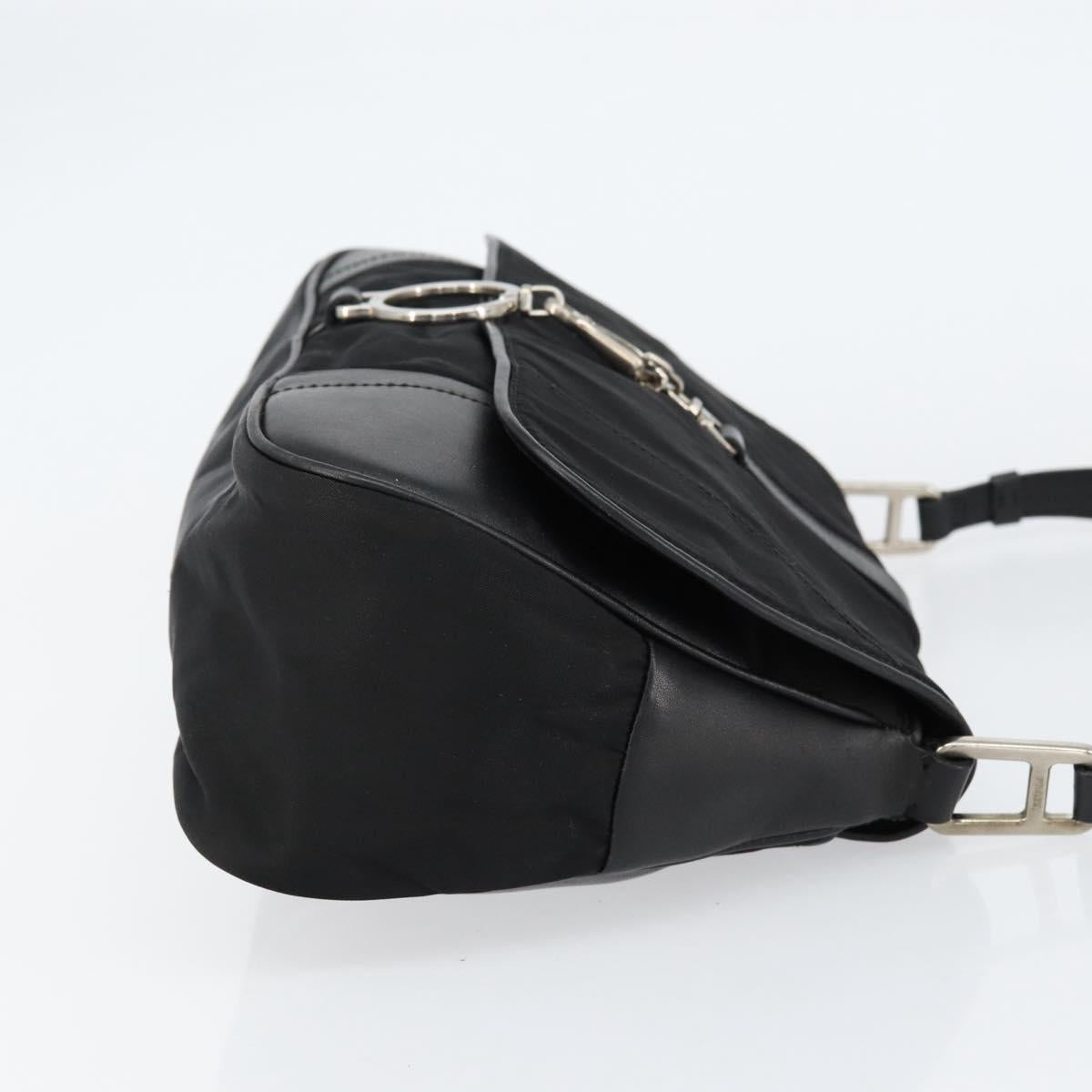 PRADA Shoulder Bag Leather Black Silver Auth 154624