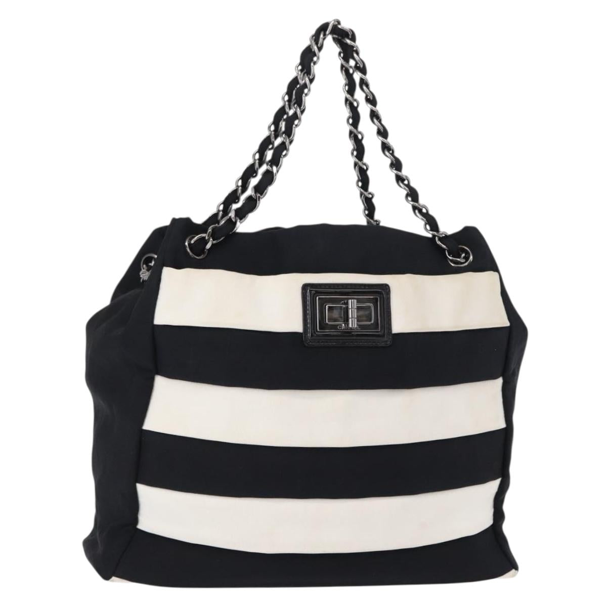 CHANEL 2.55 Chain Shoulder Bag Nylon Black Silver CC Auth 154629