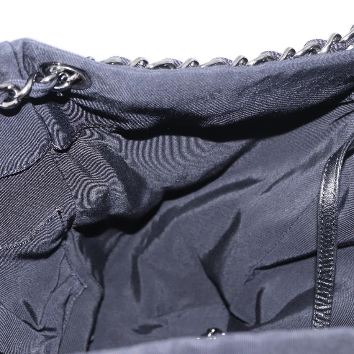 CHANEL 2.55 Chain Shoulder Bag Nylon Black Silver CC Auth 154629