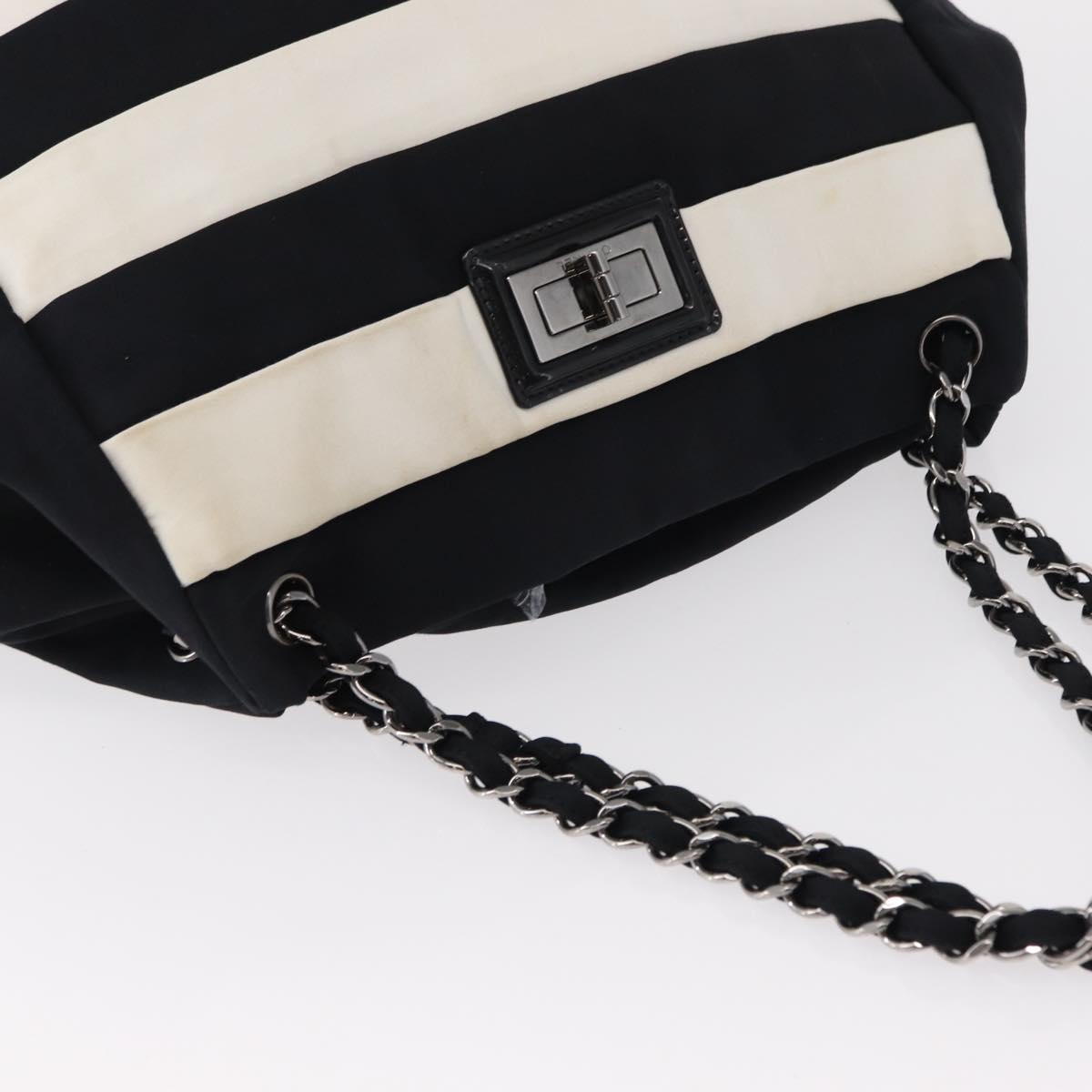 CHANEL 2.55 Chain Shoulder Bag Nylon Black Silver CC Auth 154629