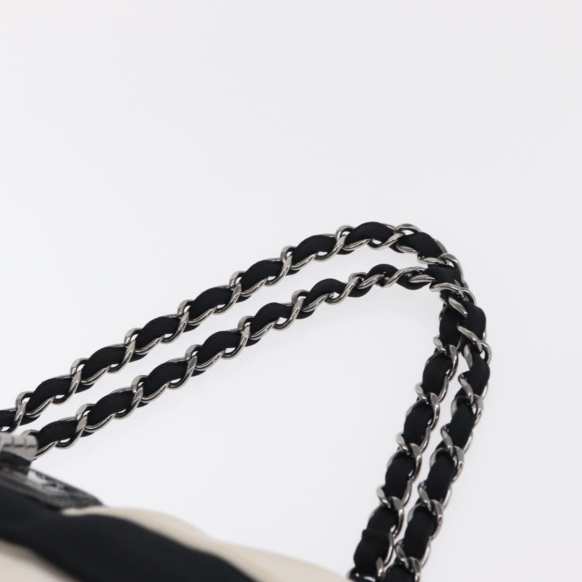 CHANEL 2.55 Chain Shoulder Bag Nylon Black Silver CC Auth 154629
