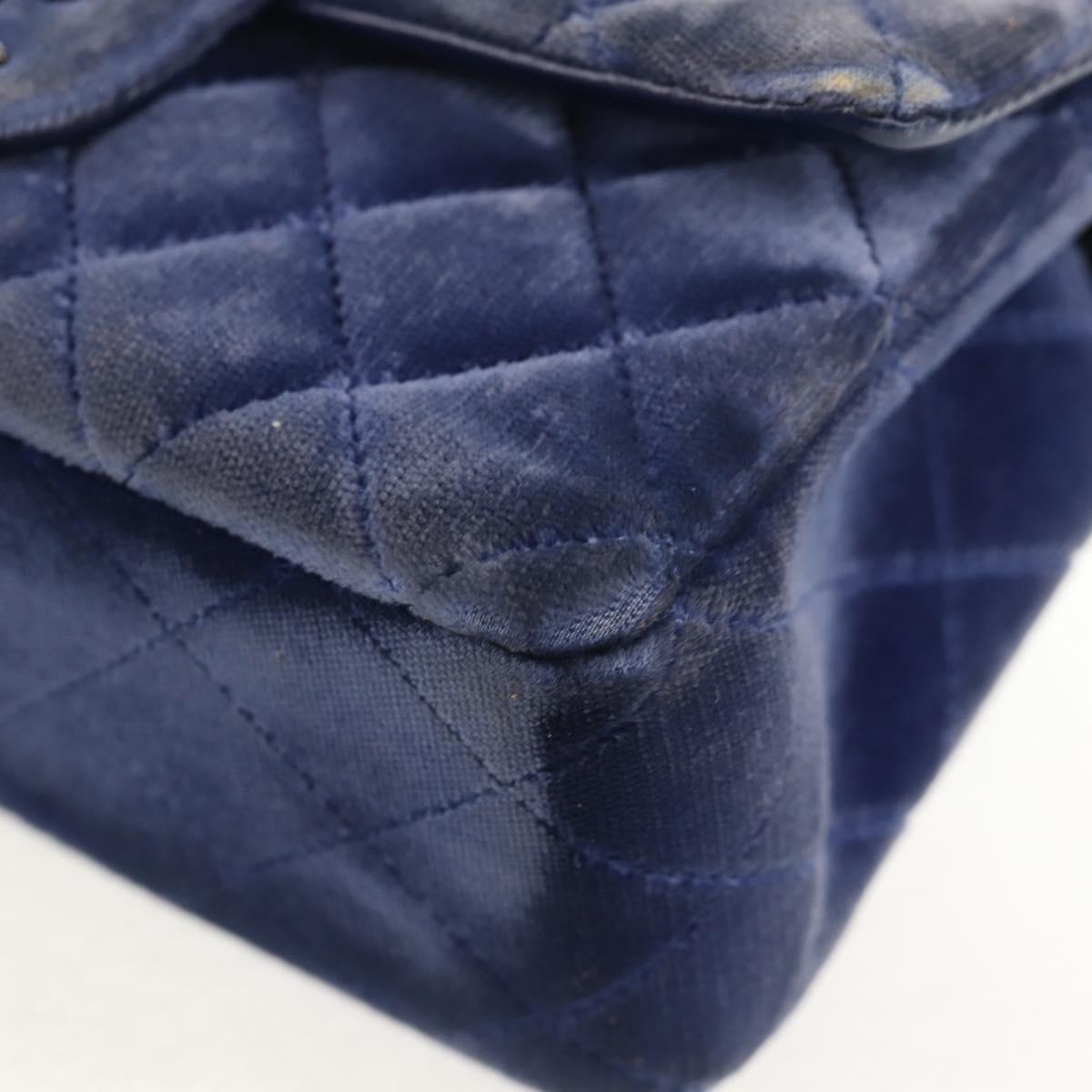 CHANEL Matelasse 20 Chain Shoulder Bag Velor Navy CC Auth 154631V