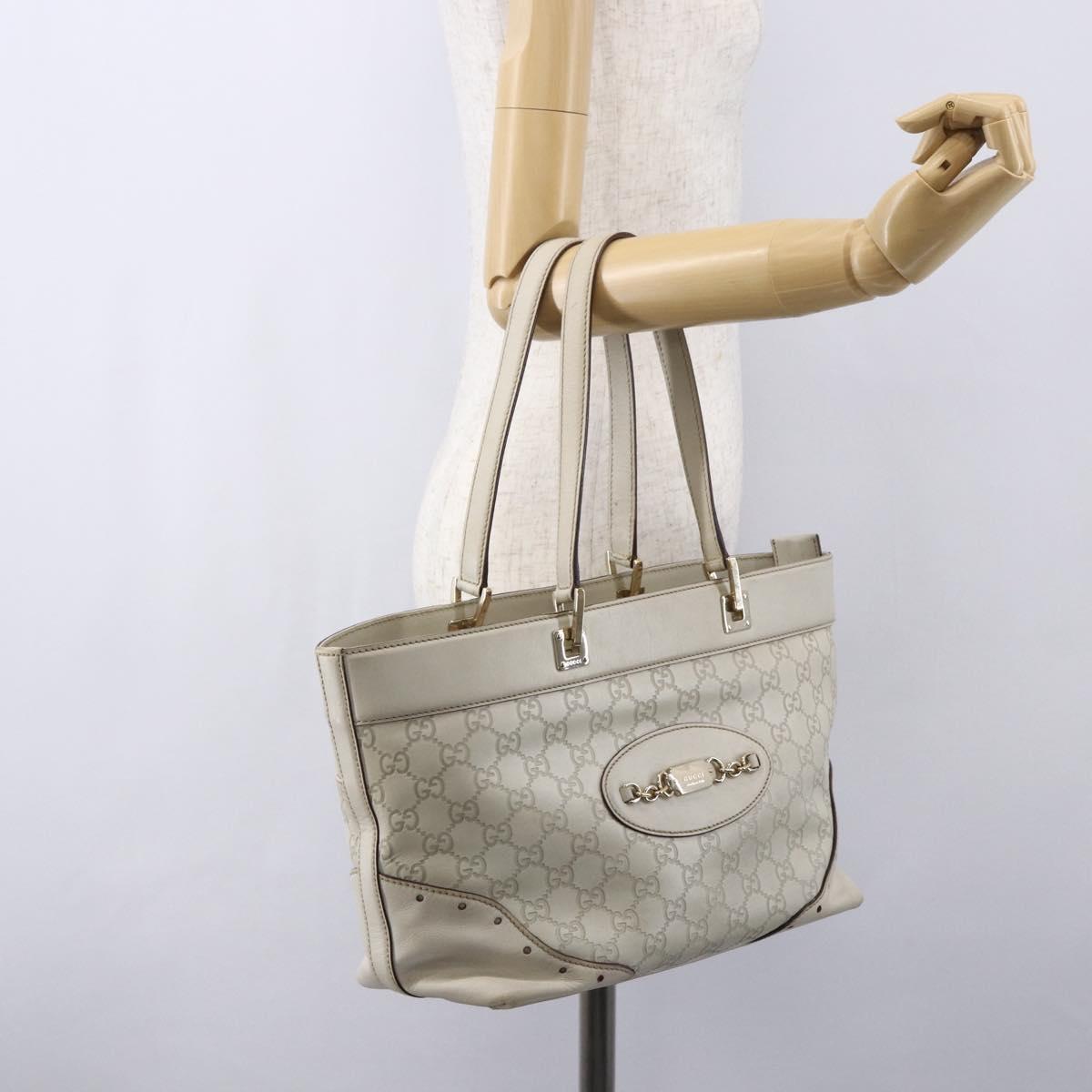 GUCCI GG Canvas Guccissima Tote Bag Leather Ivory Gold 145998 Auth 154640