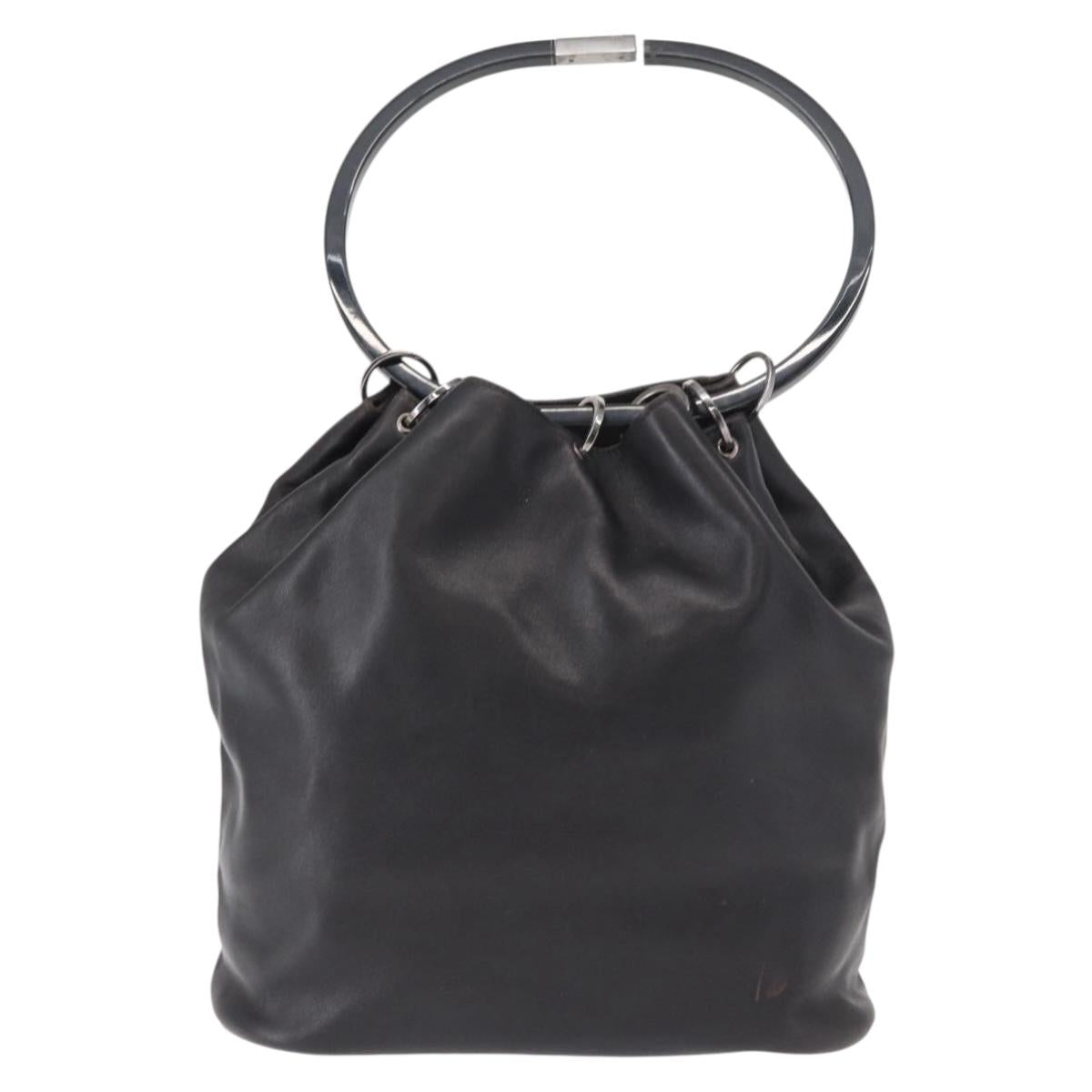 GUCCI Hand Bag Leather Black Silver 001 3738 Auth 154641