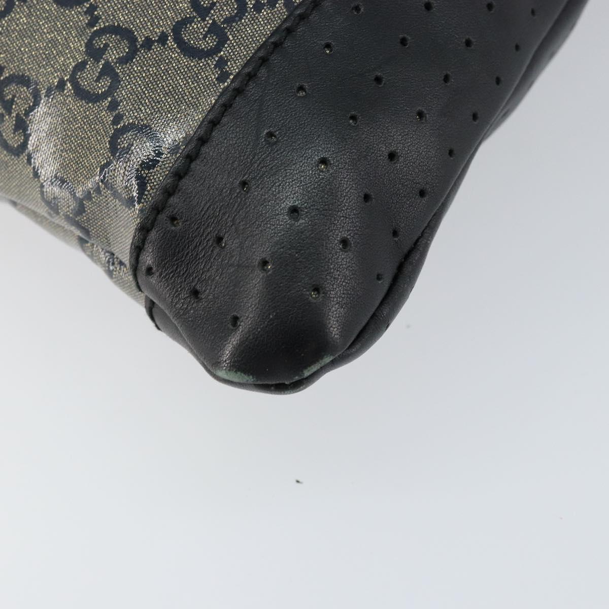 GUCCI GG Crystal Shoulder Bag Coated Canvas Navy Gold 145857 Auth 154643