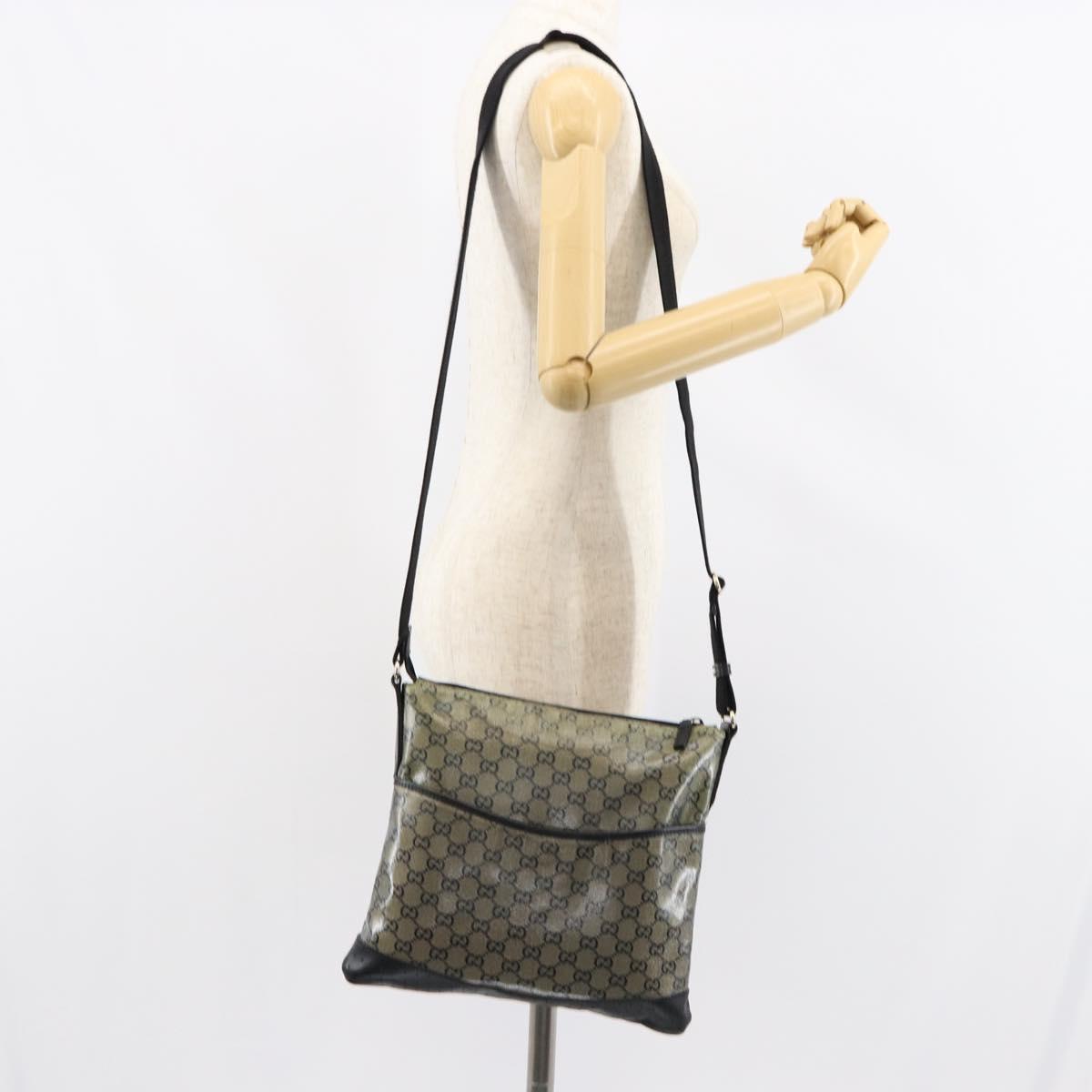 GUCCI GG Crystal Shoulder Bag Coated Canvas Navy Gold 145857 Auth 154643