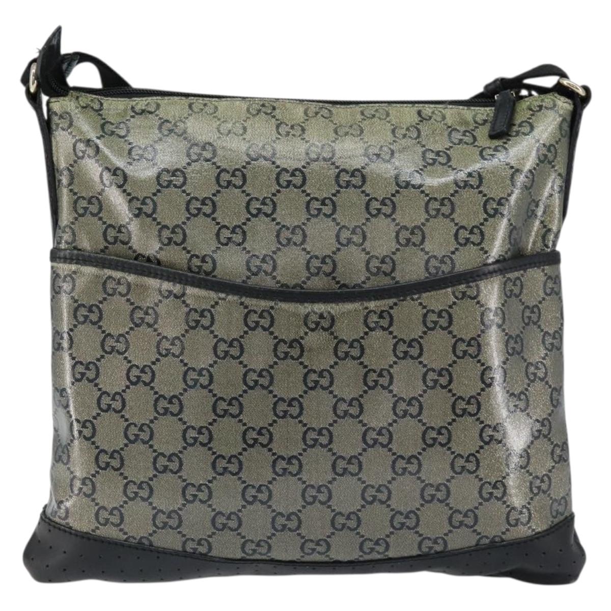 GUCCI GG Crystal Shoulder Bag Coated Canvas Navy Gold 145857 Auth 154643