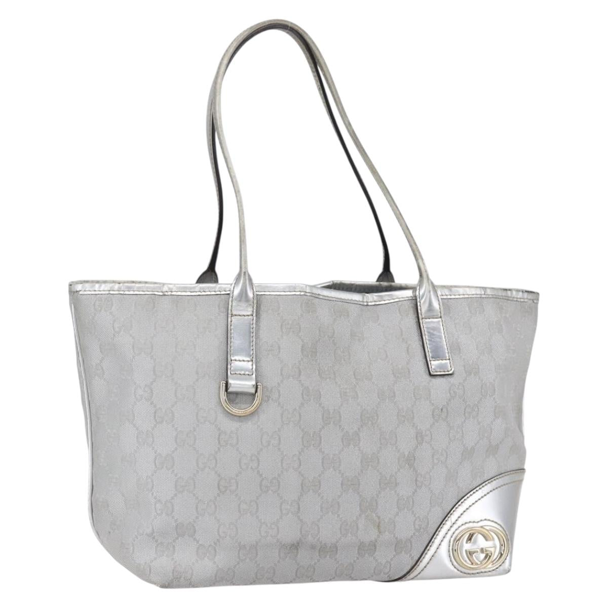 GUCCI GG Canvas Newbrit Tote Bag Silver Gold 169946 Auth 154645