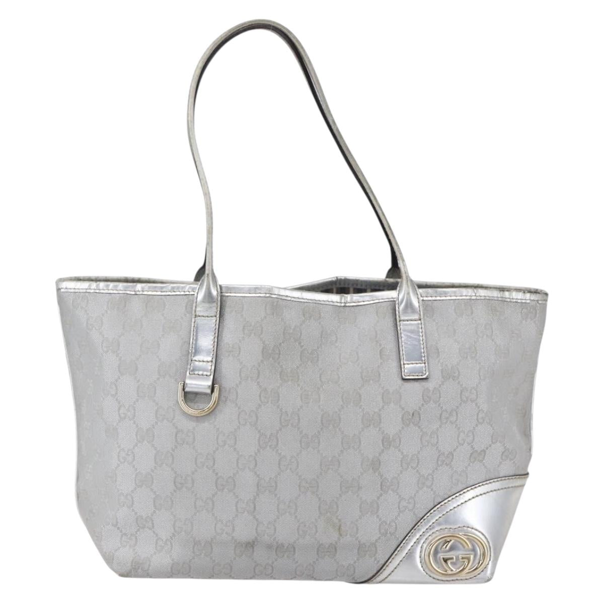 GUCCI GG Canvas Newbrit Tote Bag Silver Gold 169946 Auth 154645