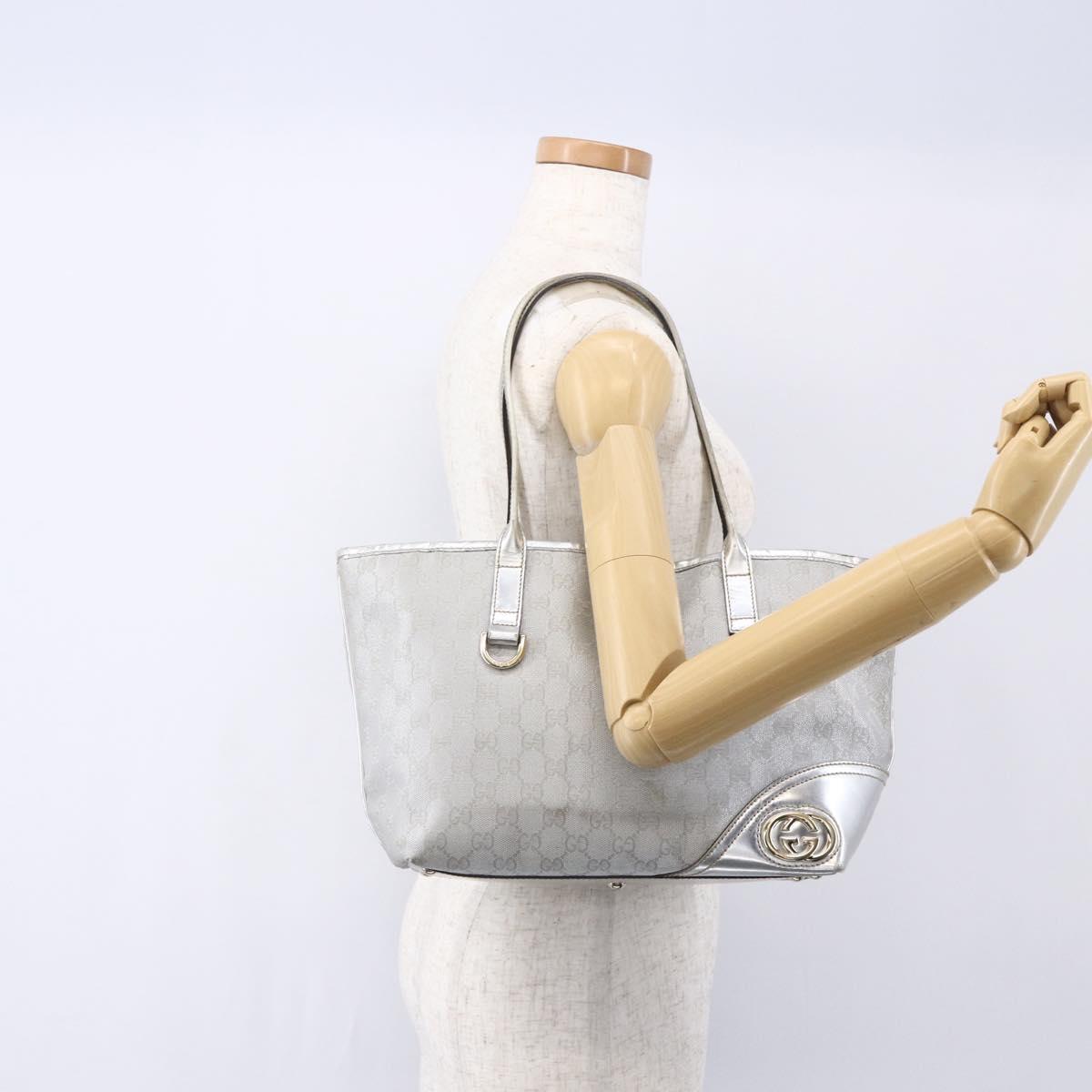 GUCCI GG Canvas Newbrit Tote Bag Silver Gold 169946 Auth 154645
