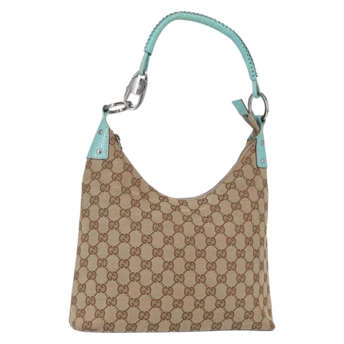 GUCCI GG Canvas Shoulder Bag Beige Silver 115003 Auth 154649