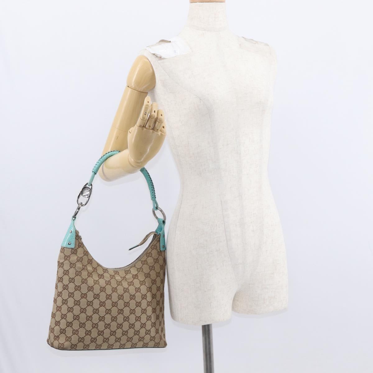 GUCCI GG Canvas Shoulder Bag Beige Silver 115003 Auth 154649